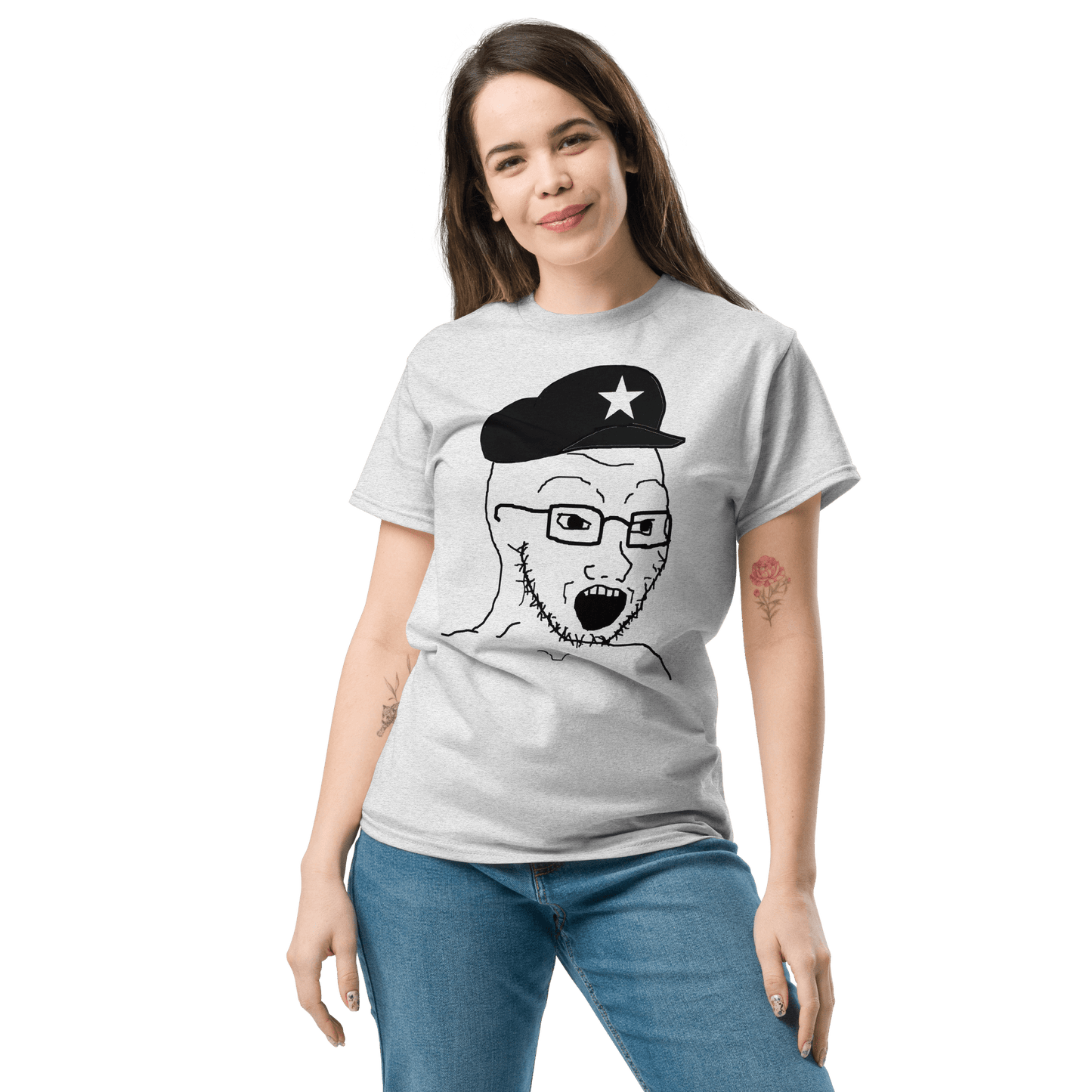 AuthLeft Wojak Meme Classic T-Shirt Meme - Ash | Shirtposting