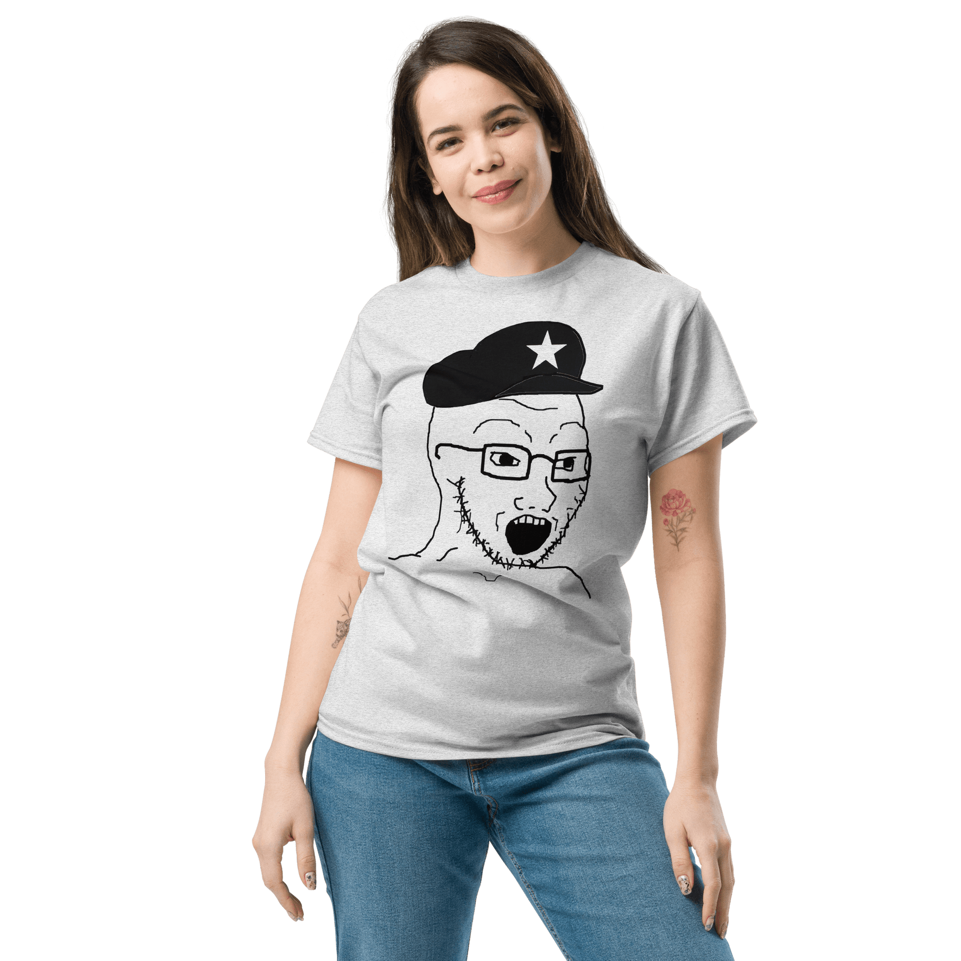 AuthLeft Wojak Meme Classic T-Shirt Meme - Ash | Shirtposting