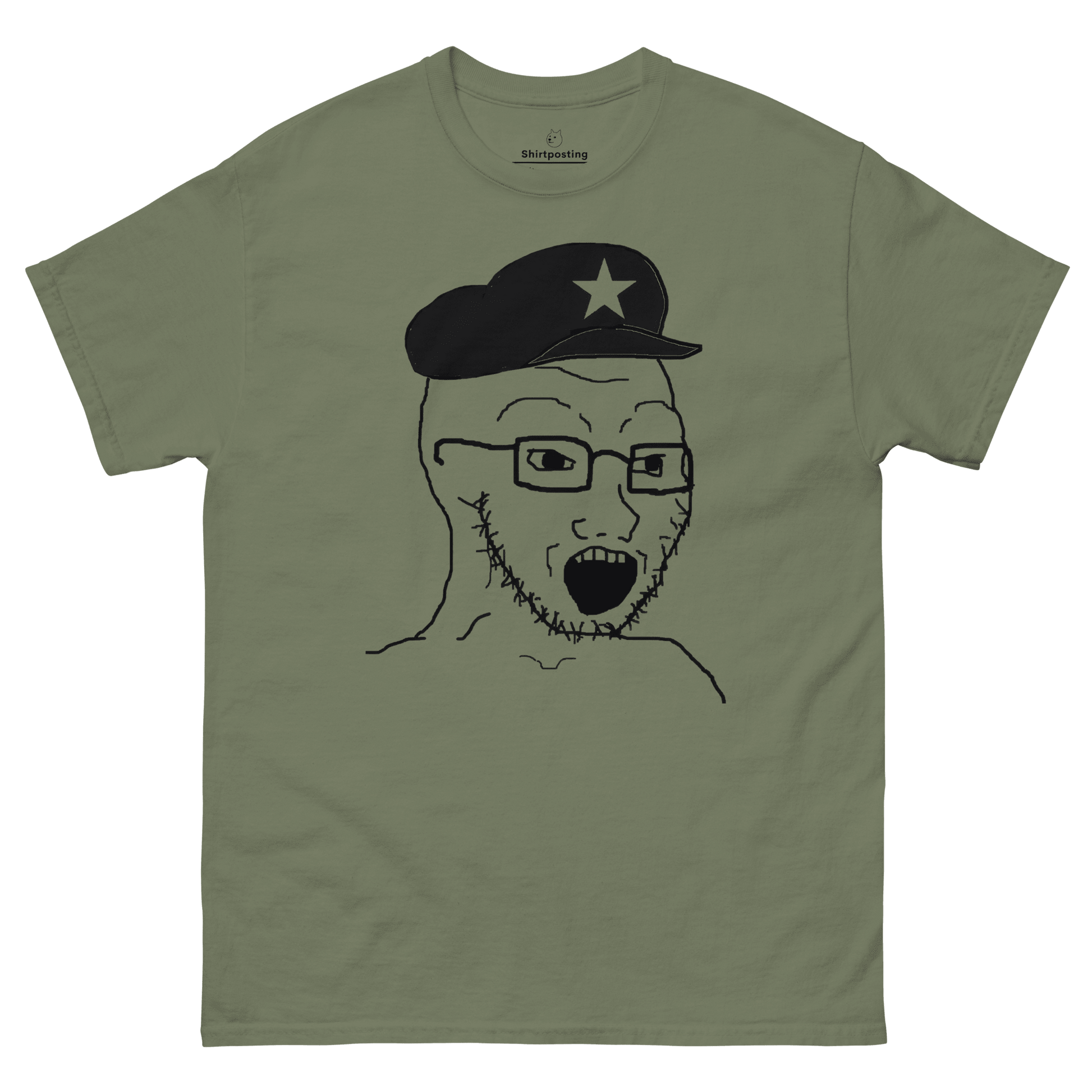 AuthLeft Wojak Meme Classic T-Shirt Meme - Military Green | Shirtposting