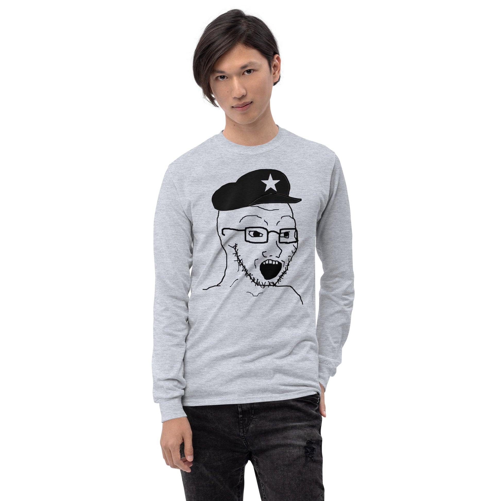 AuthLeft Wojak Meme Long Sleeve T-Shirt Meme - Sport Grey | Shirtposting