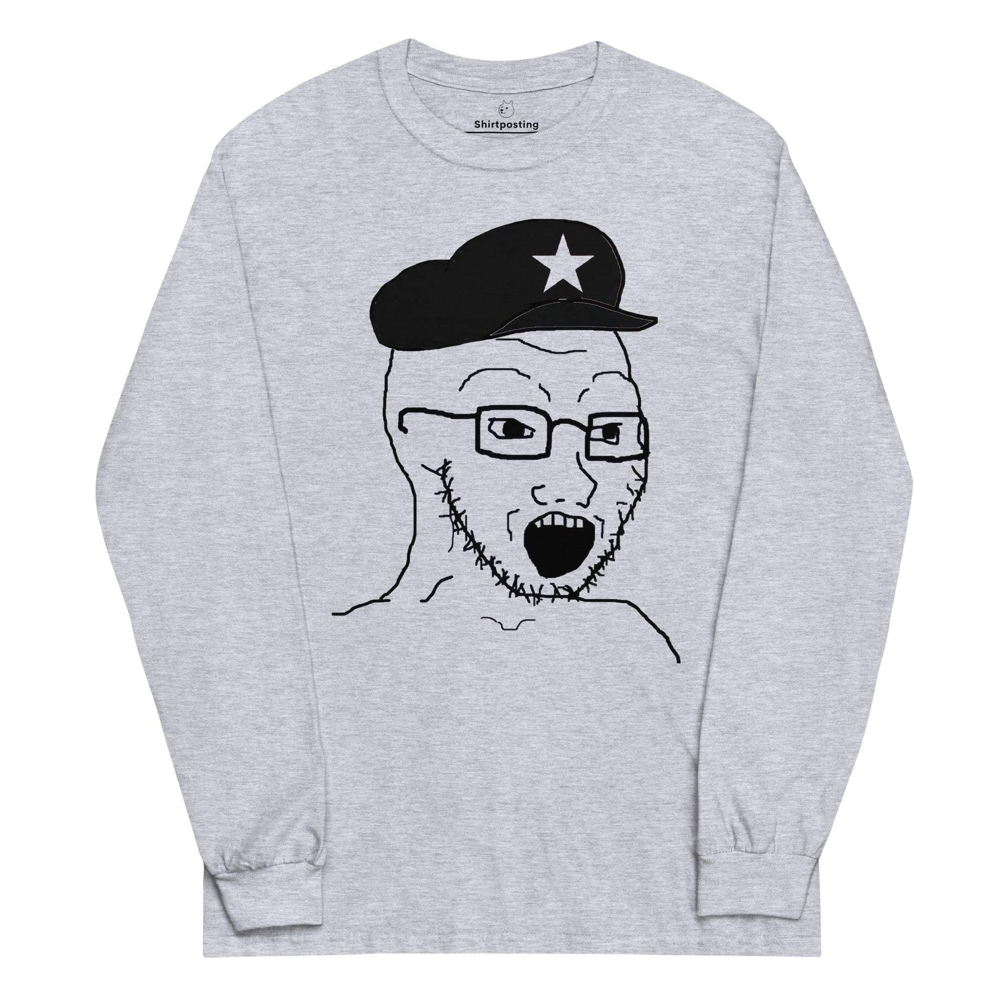 AuthLeft Wojak Meme Long Sleeve T-Shirt Meme - Sport Grey | Shirtposting