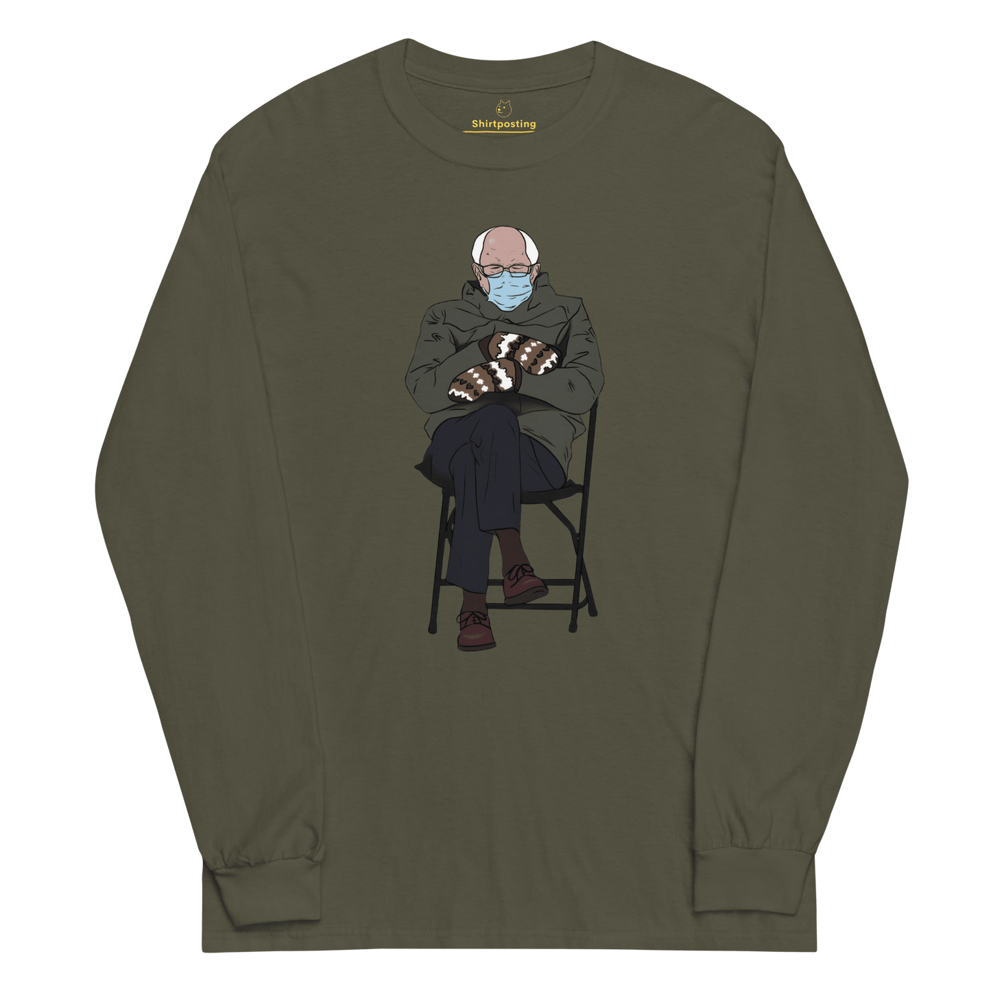 Bernie Mittens Long Sleeve T-Shirt Meme - Military Green | Shirtposting