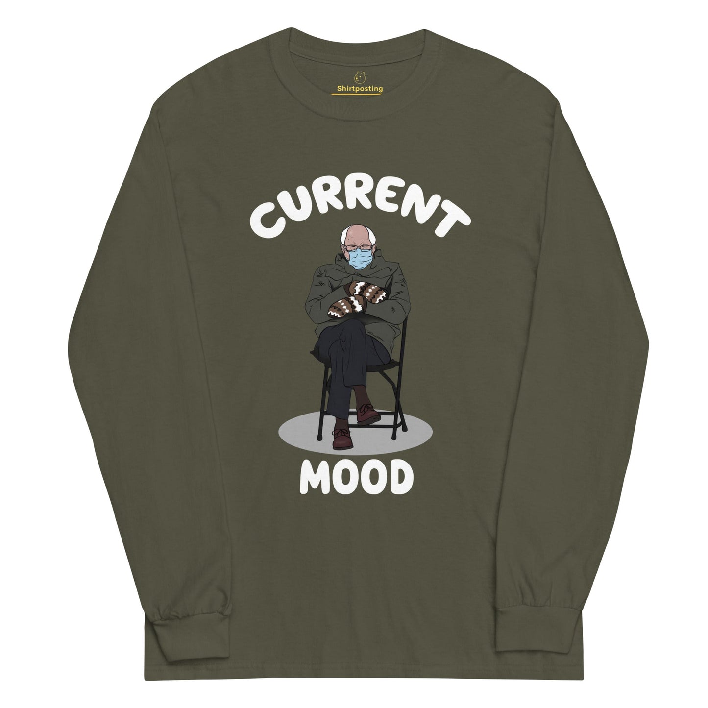 Bernie Mittens Long Sleeve T-Shirt Meme - Military Green | Shirtposting