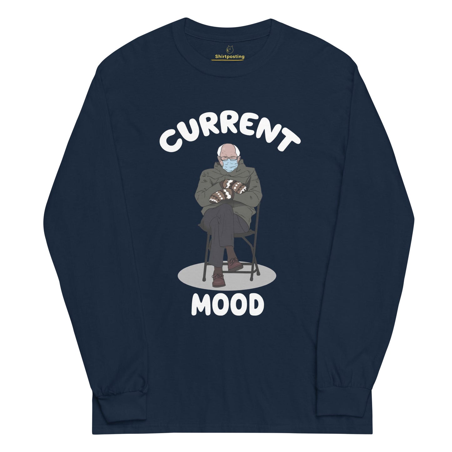 Bernie Mittens Long Sleeve T-Shirt Meme - Navy | Shirtposting