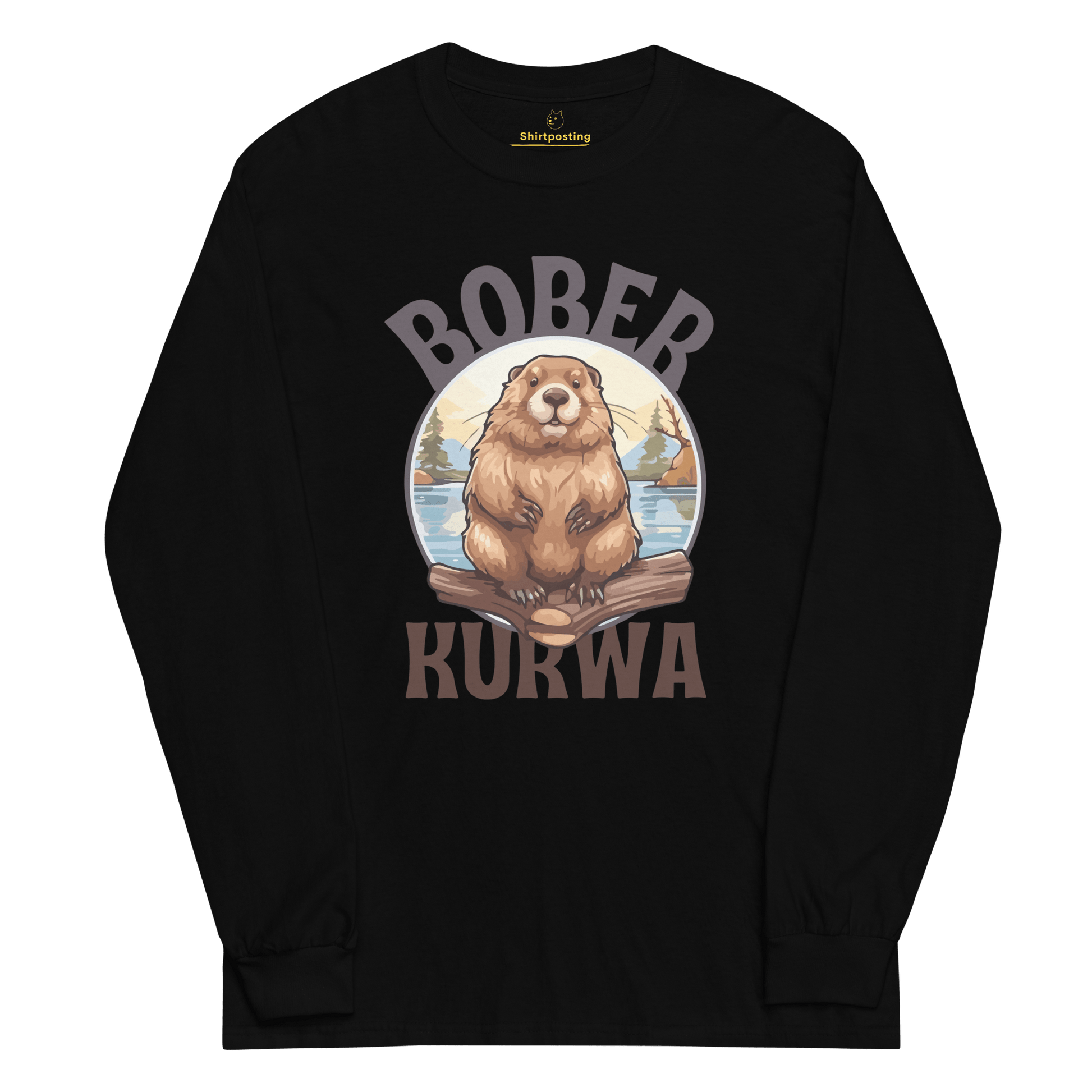 Bober Kurwa Long Sleeve T-Shirt Meme - Black | Shirtposting