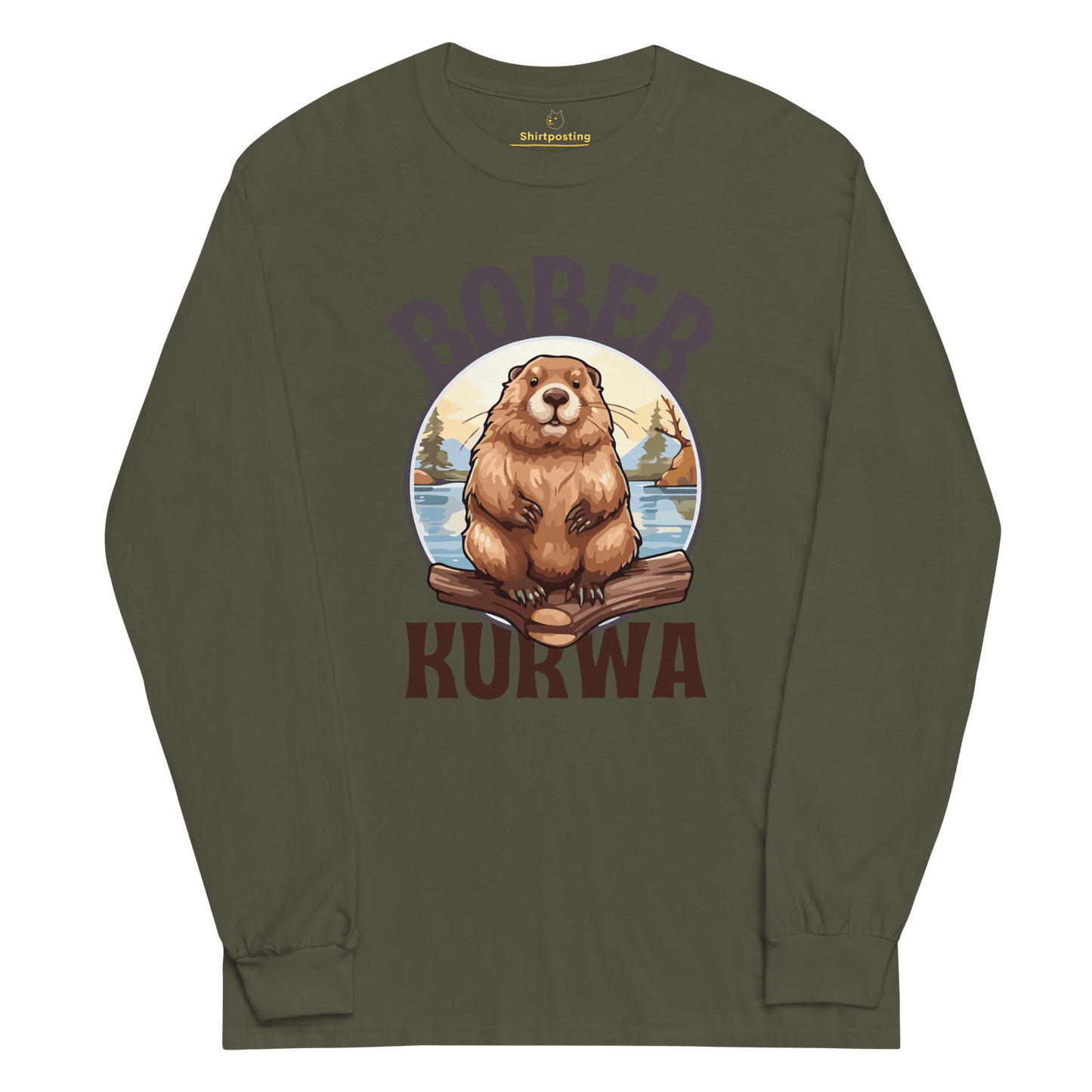 Bober Kurwa Long Sleeve T-Shirt Meme - Military Green | Shirtposting