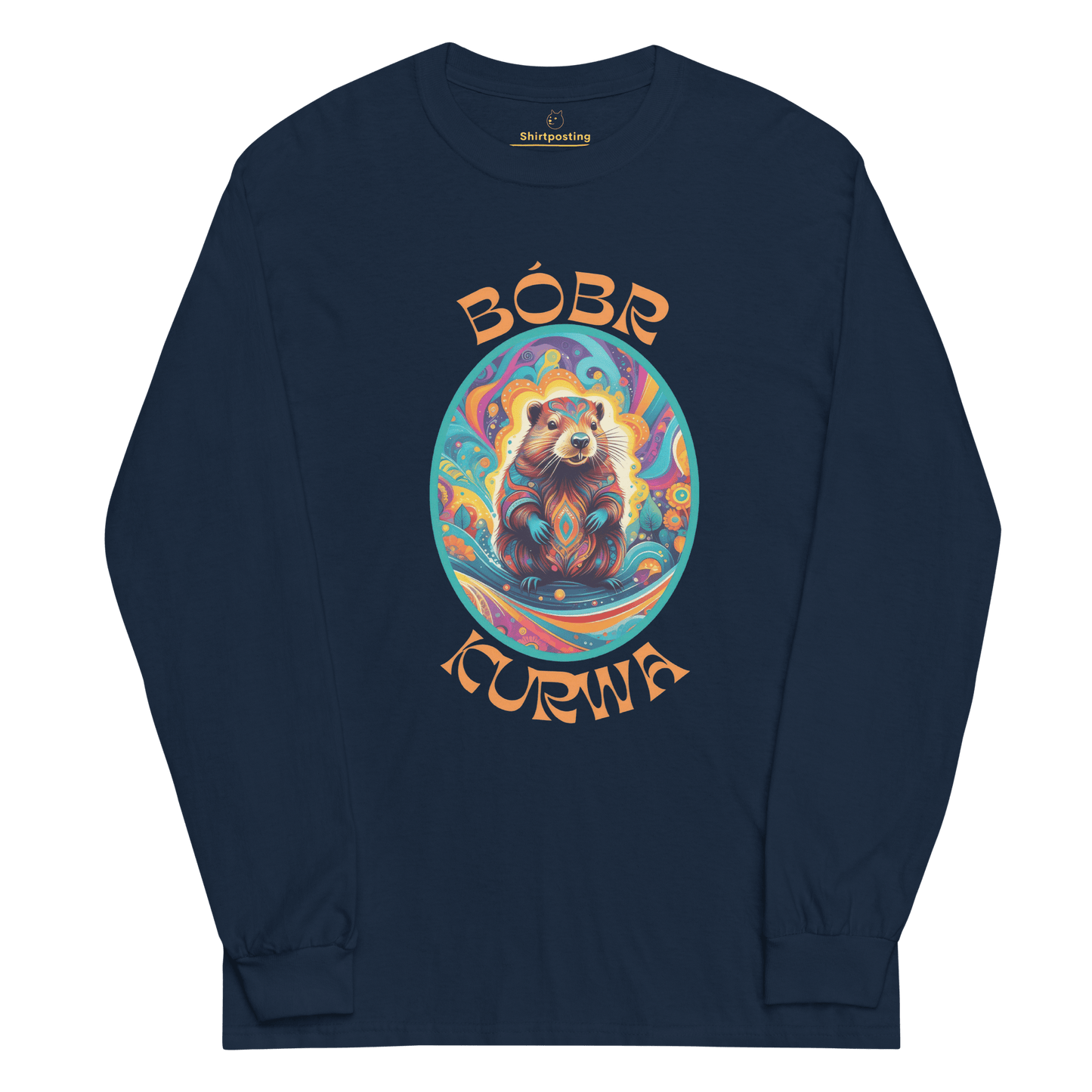 Bober Kurwa Long Sleeve T-Shirt Meme - Navy | Shirtposting