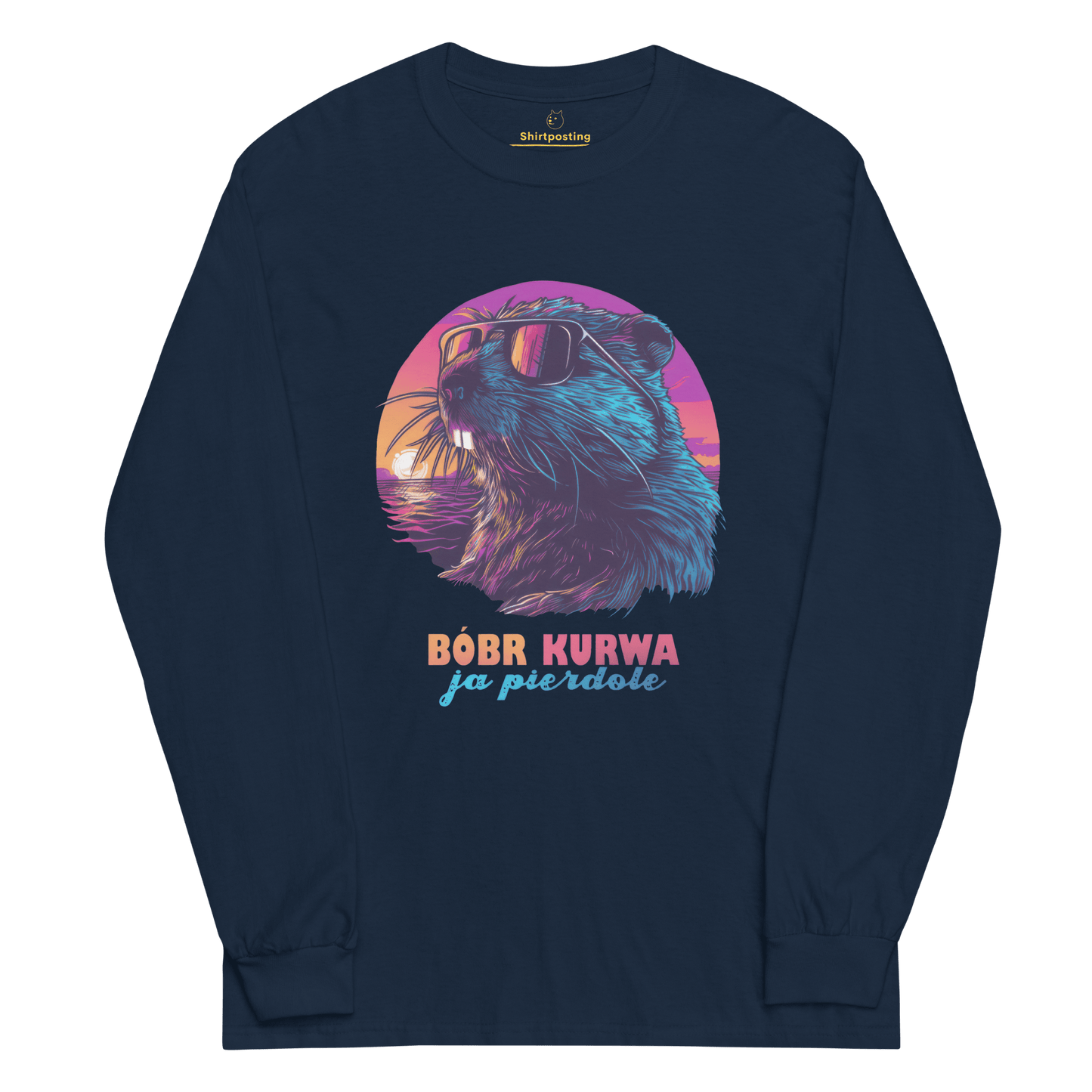 Bober Kurwa Long Sleeve T-Shirt Meme - Navy | Shirtposting