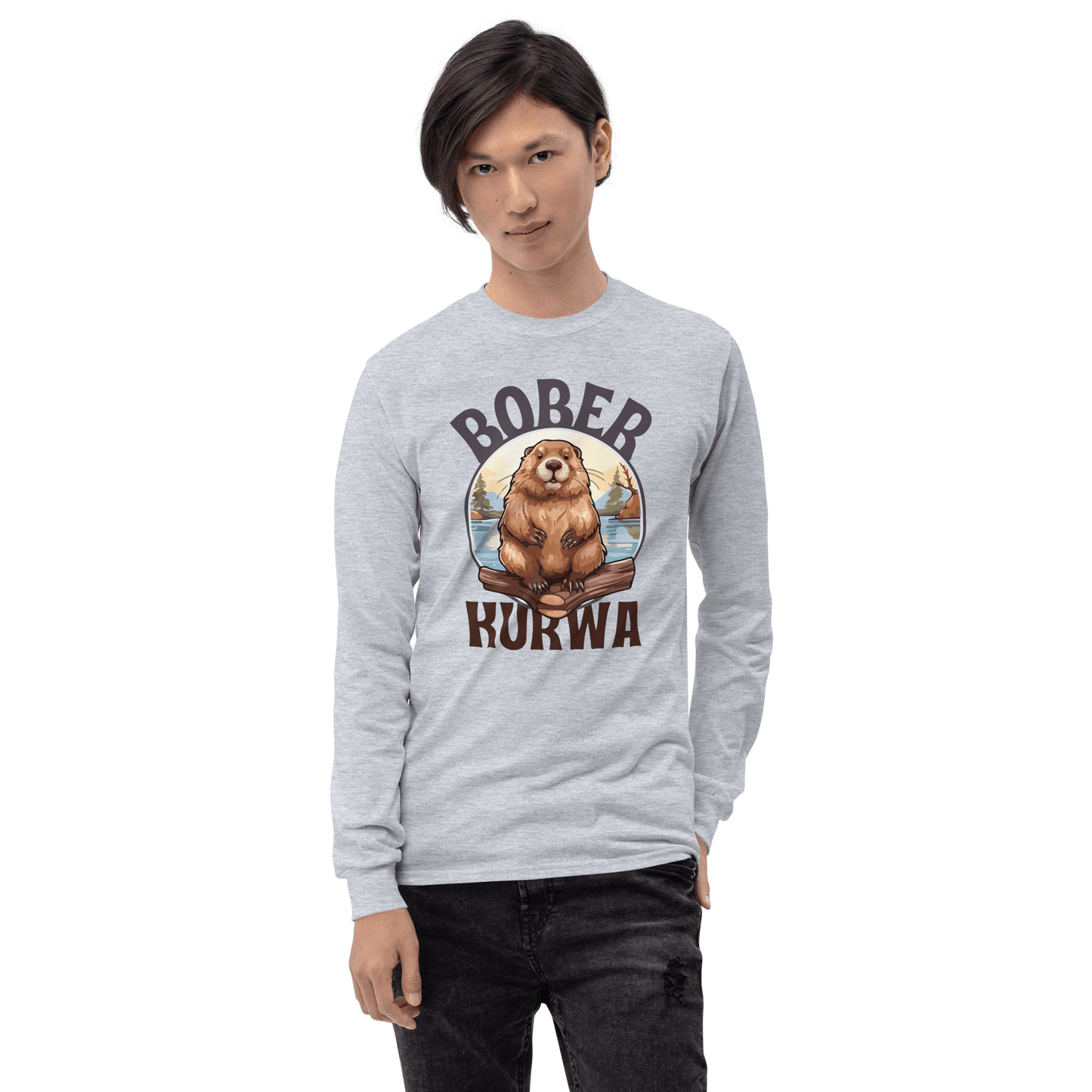 Bober Kurwa Long Sleeve T-Shirt Meme - Sport Grey | Shirtposting