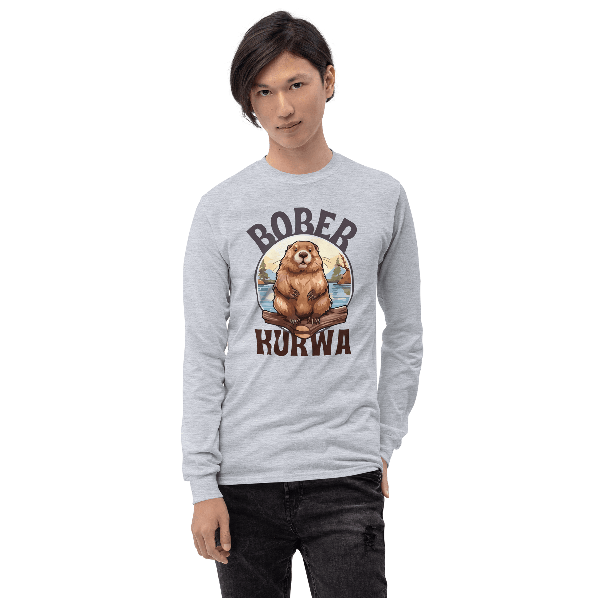 Bober Kurwa Long Sleeve T-Shirt Meme - Sport Grey | Shirtposting