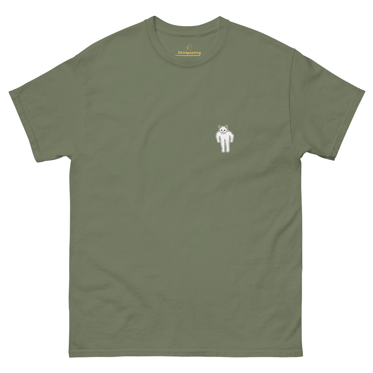 Cat Classic T-Shirt Meme - Military Green | Shirtposting