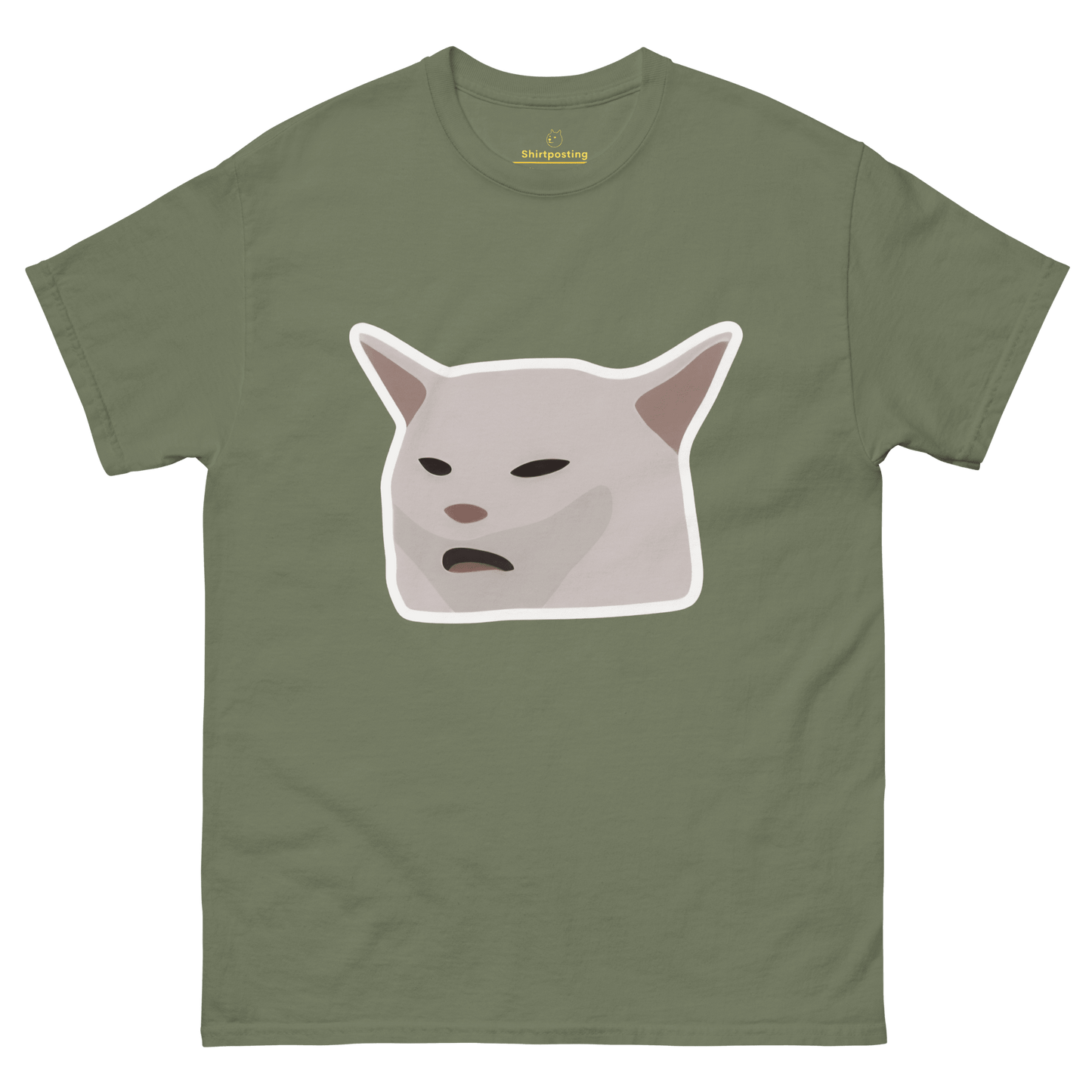 Cat Classic T-Shirt Meme - Military Green | Shirtposting