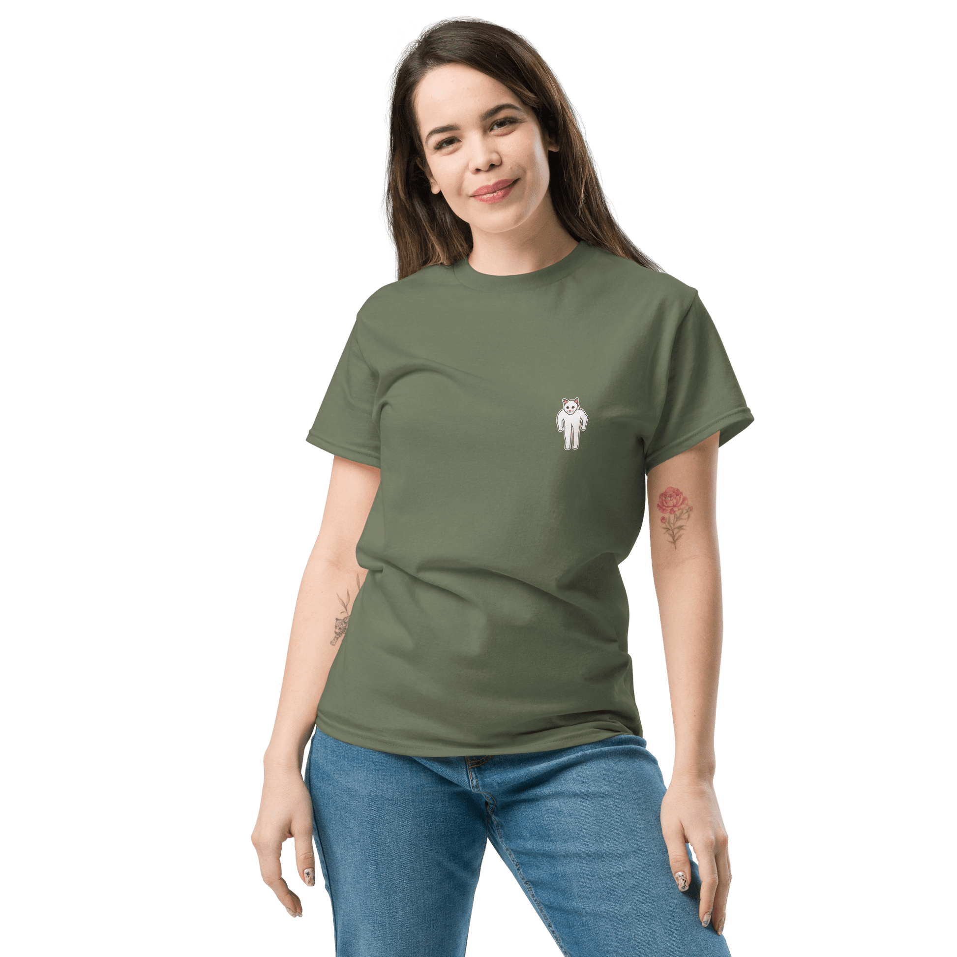 Cat Classic T-Shirt Meme - Military Green | Shirtposting