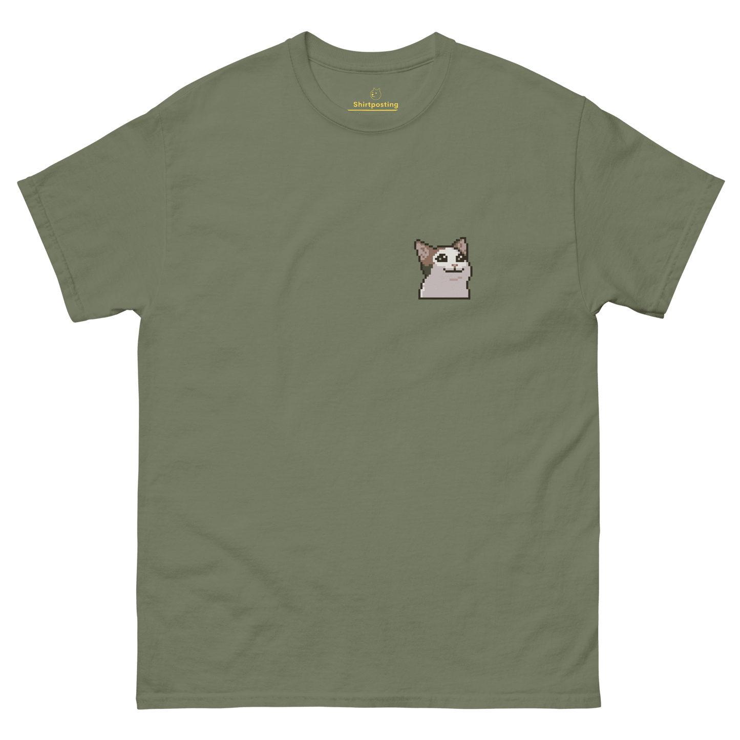 Cat Classic T-Shirt Meme - Military Green | Shirtposting