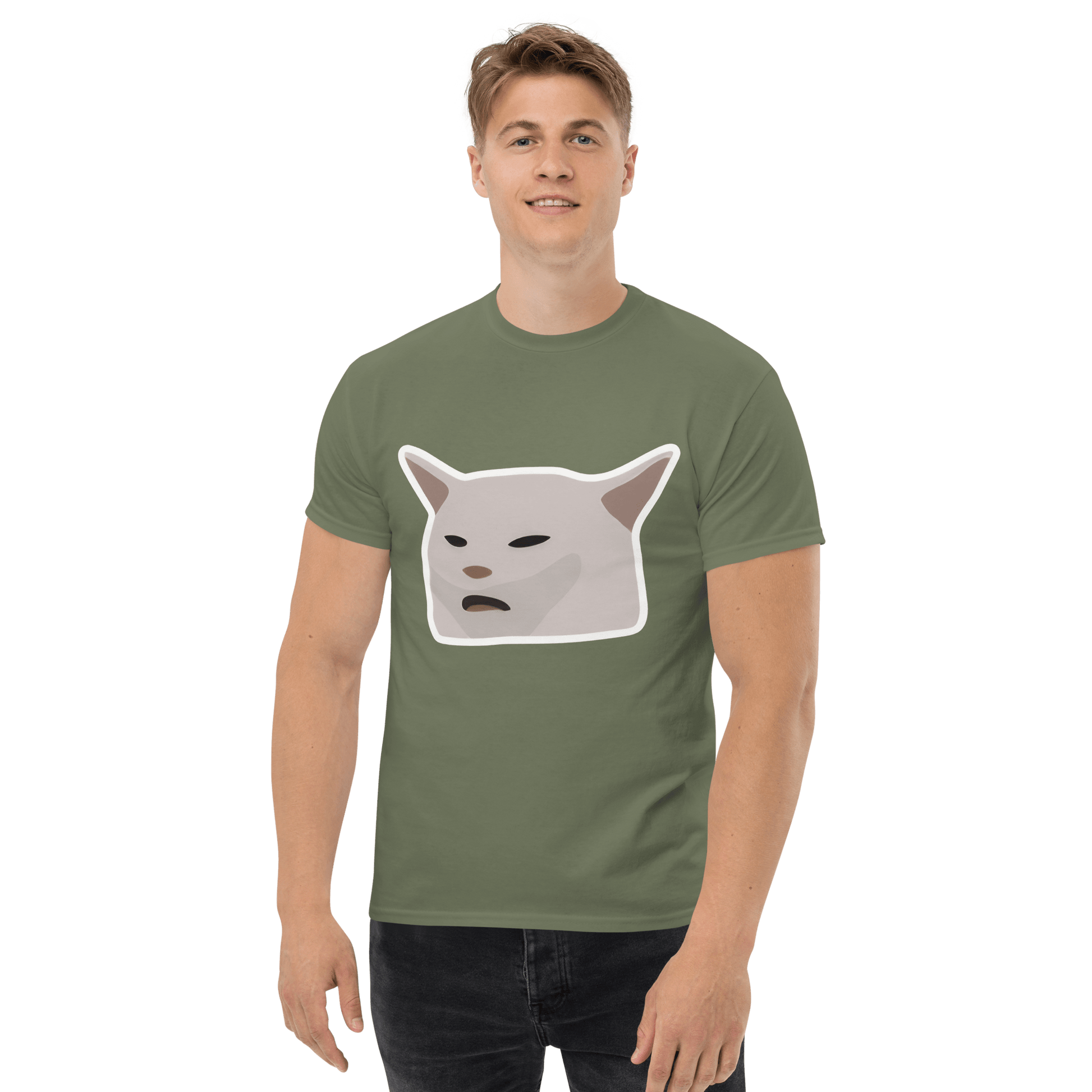 Cat Classic T-Shirt Meme - Military Green | Shirtposting