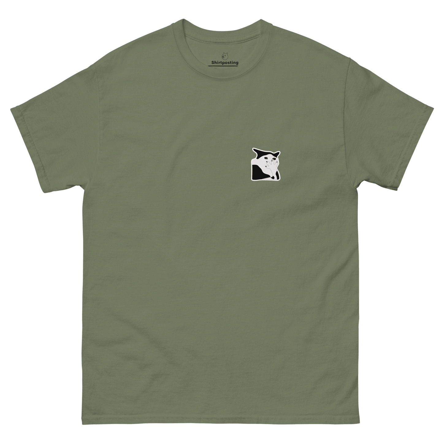 Cat Classic T-Shirt Meme - Military Green | Shirtposting