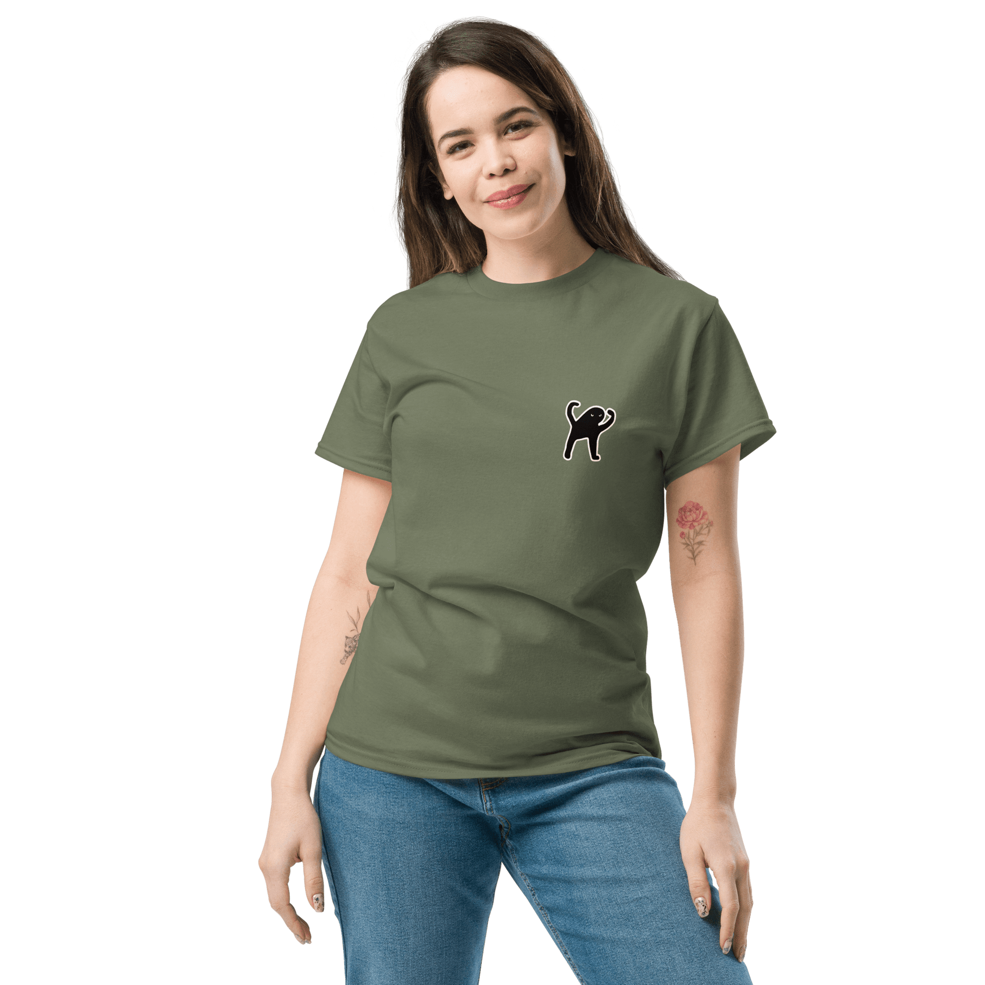 Cat Classic T-Shirt Meme - Military Green | Shirtposting