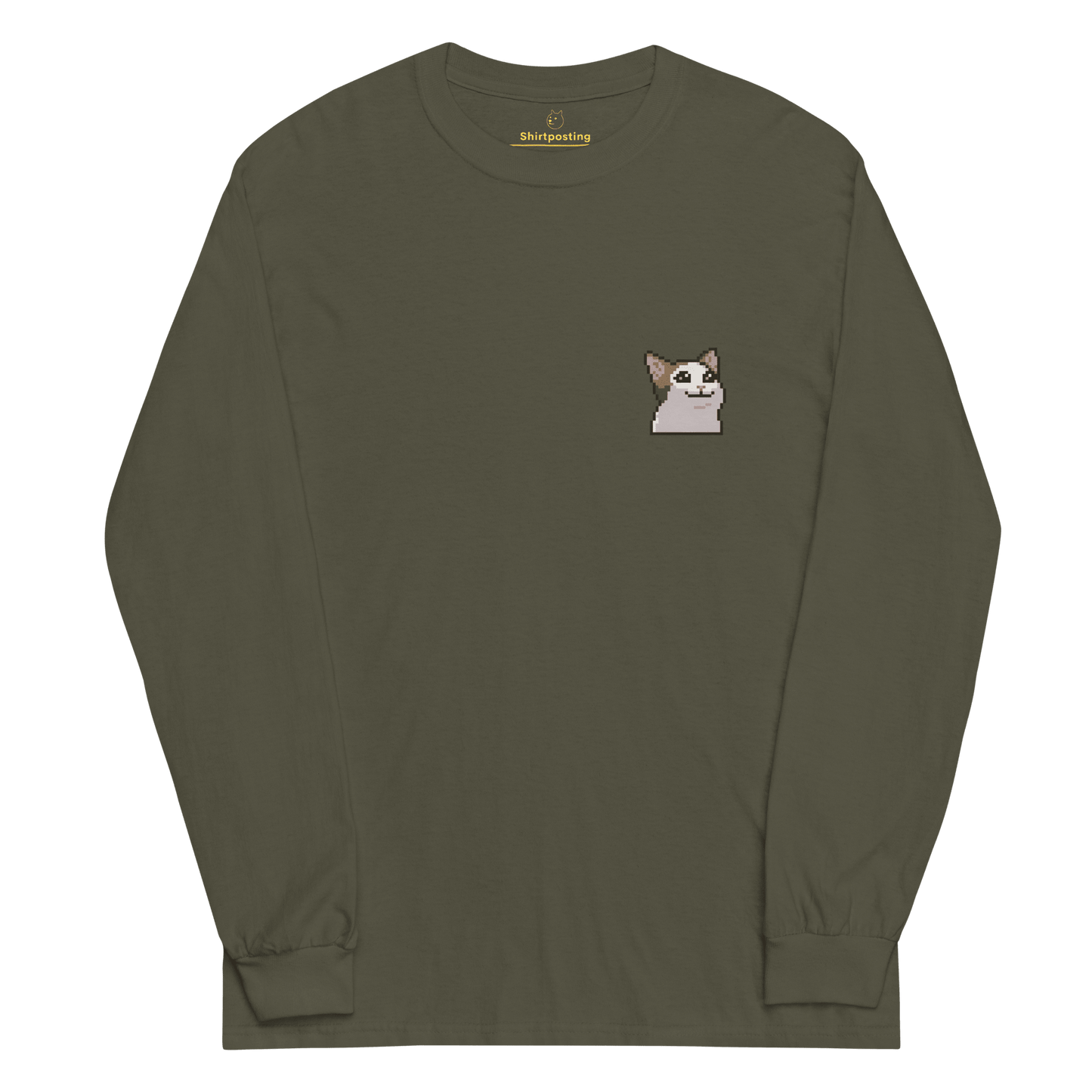 Cat Long Sleeve T-Shirt Meme - Military Green | Shirtposting