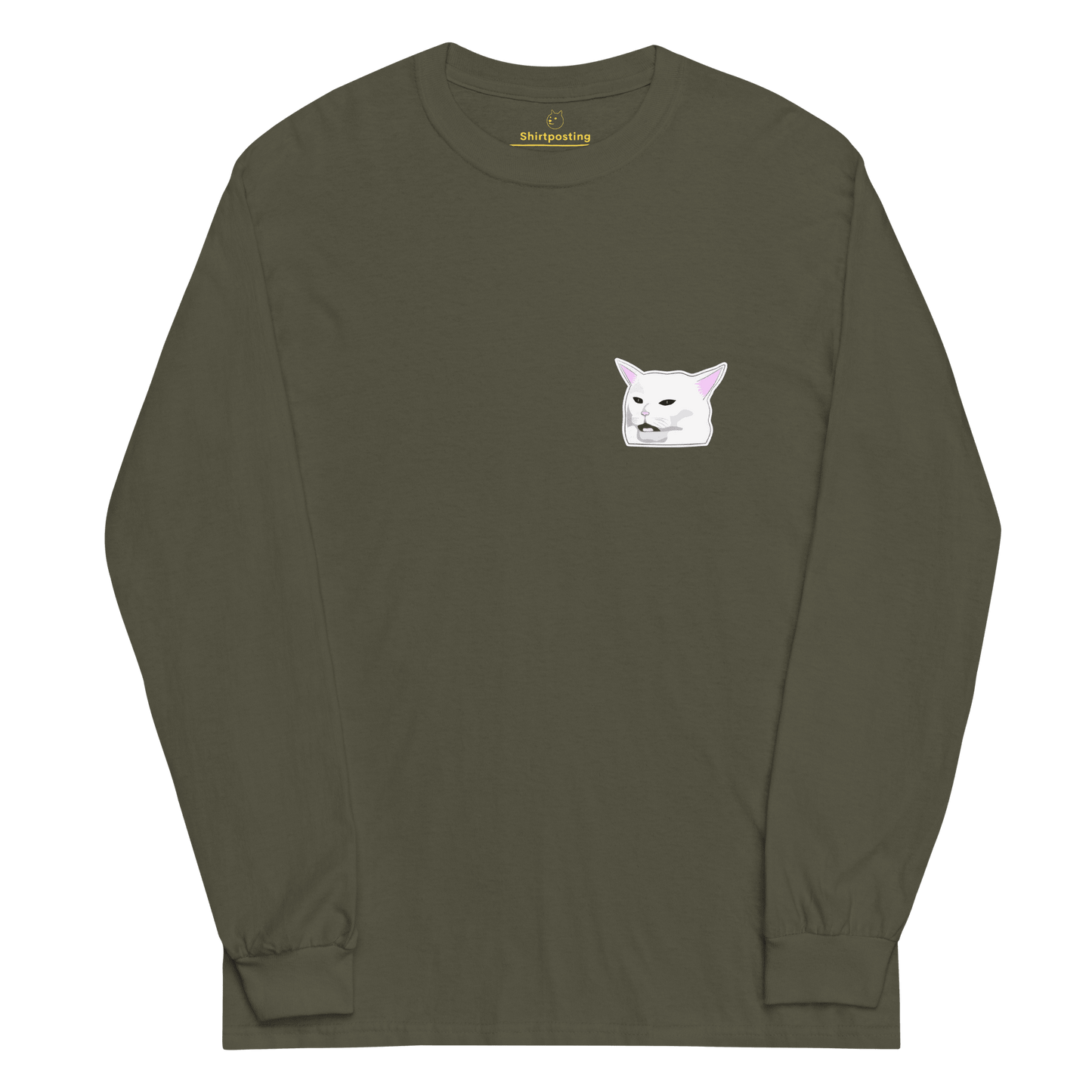 Cat Long Sleeve T-Shirt Meme - Military Green | Shirtposting