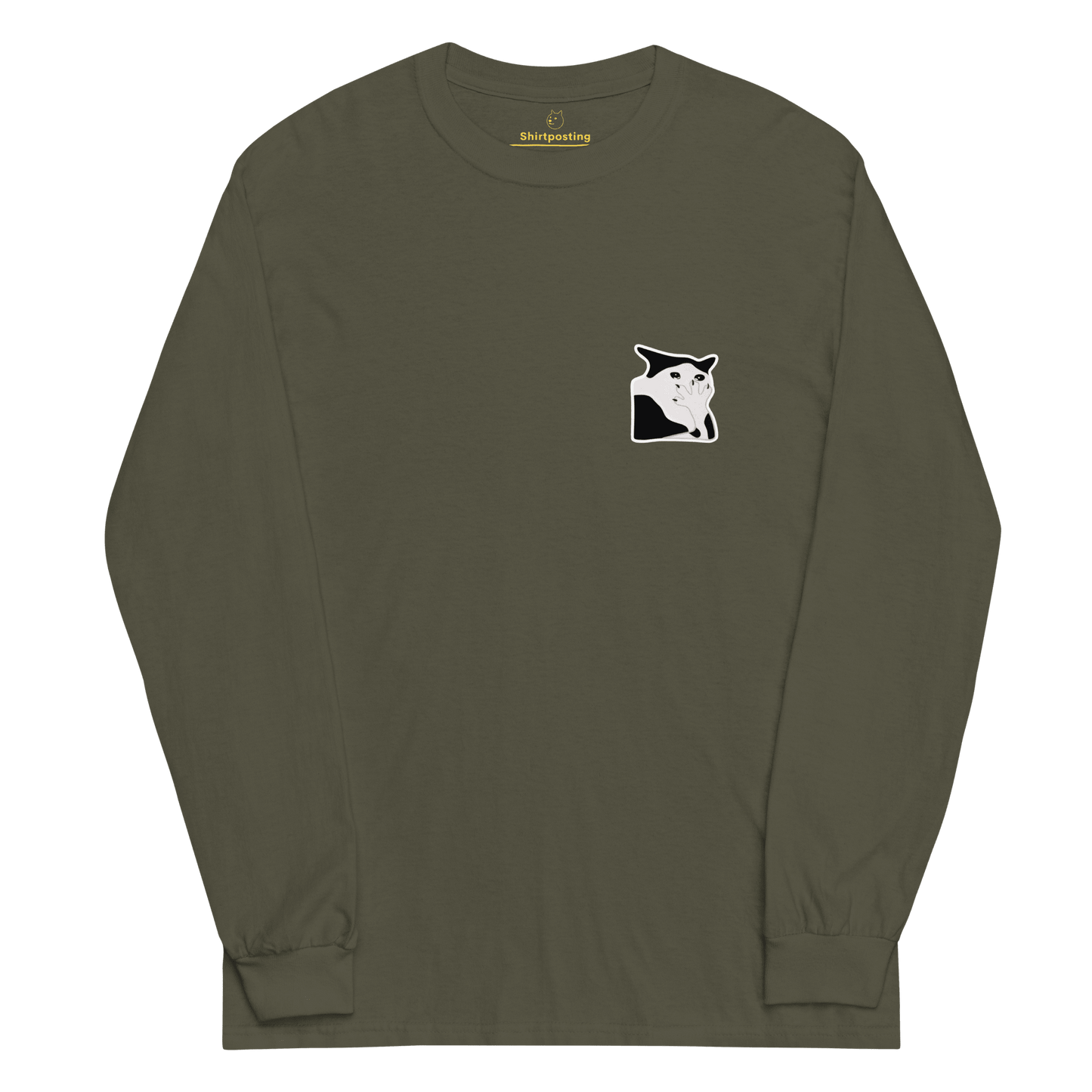 Cat Long Sleeve T-Shirt Meme - Military Green | Shirtposting