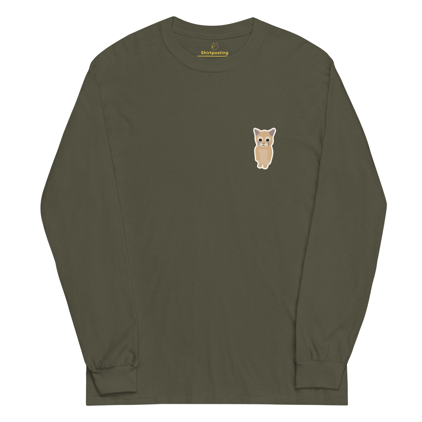 Cat Long Sleeve T-Shirt Meme - Military Green | Shirtposting