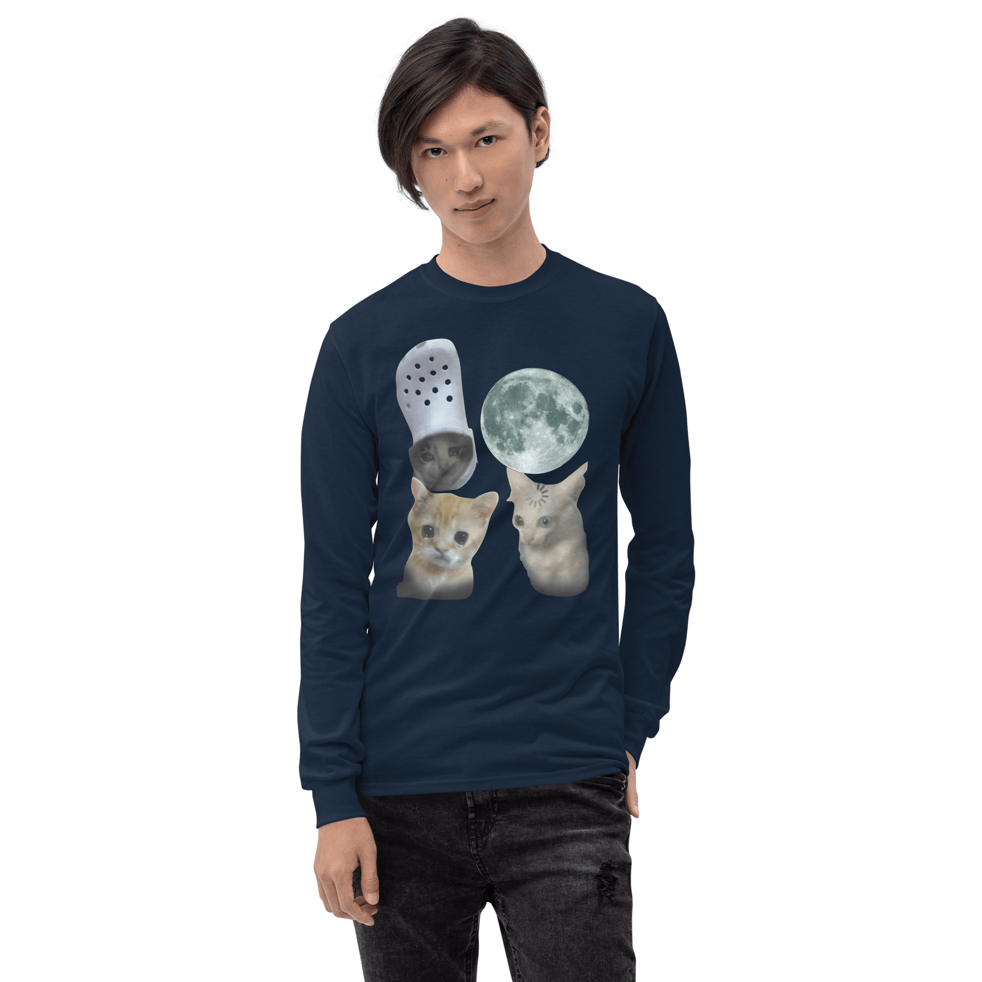 Cat Long Sleeve T-Shirt Meme - Navy | Shirtposting