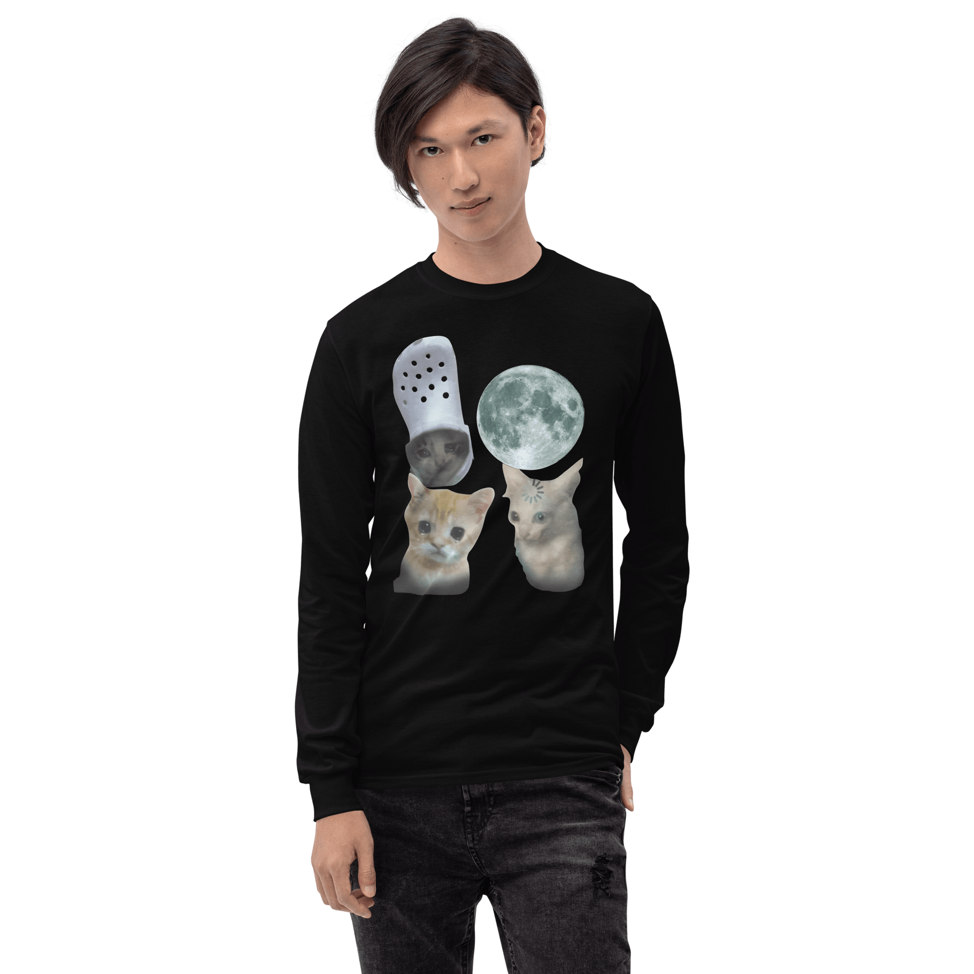 Cat Long Sleeve T-Shirt Meme - Navy | Shirtposting