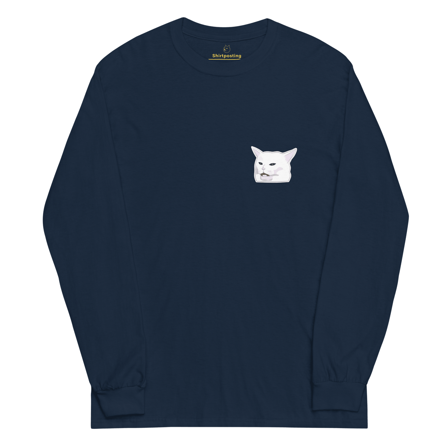 Cat Long Sleeve T-Shirt Meme - Navy | Shirtposting
