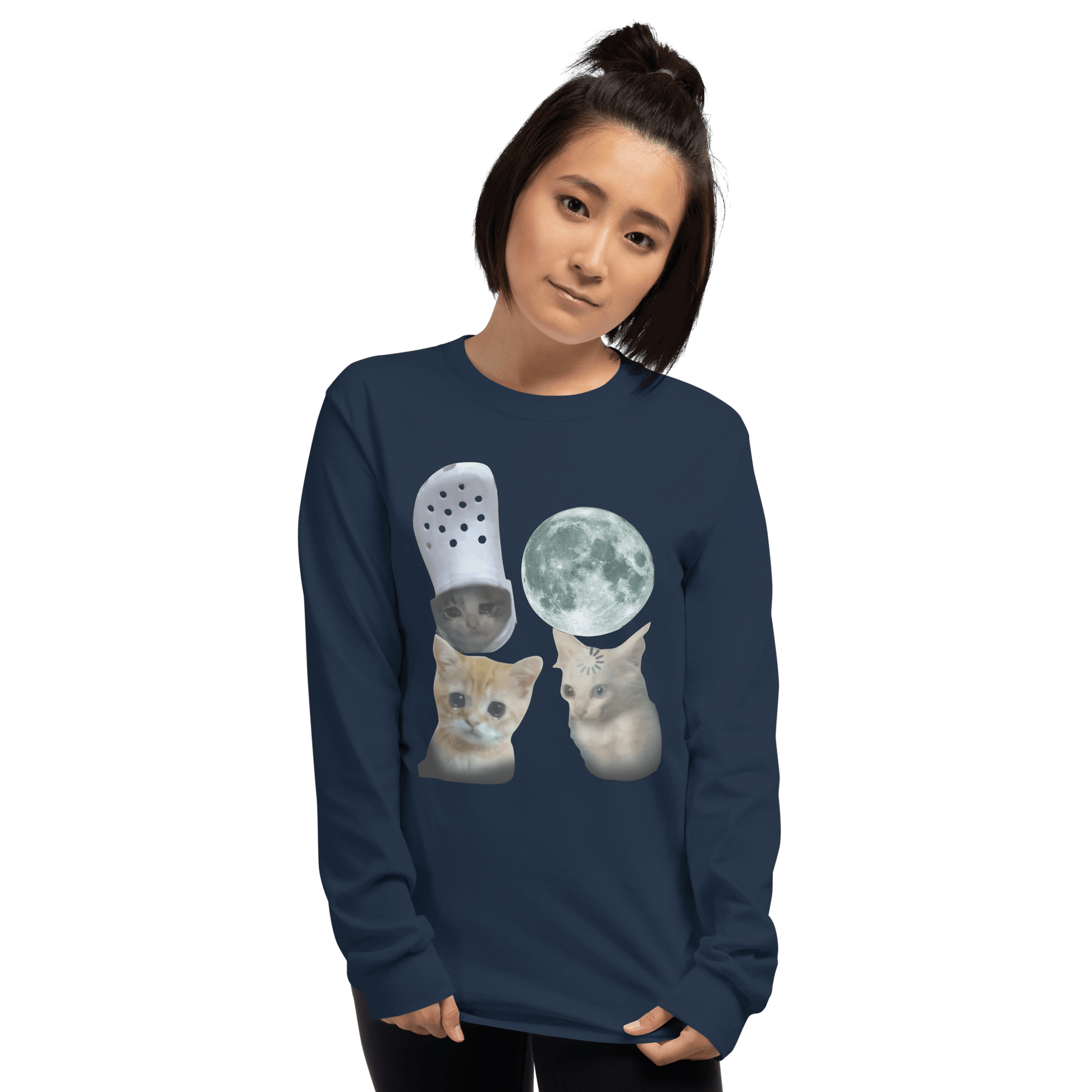 Cat Long Sleeve T-Shirt Meme - Navy | Shirtposting
