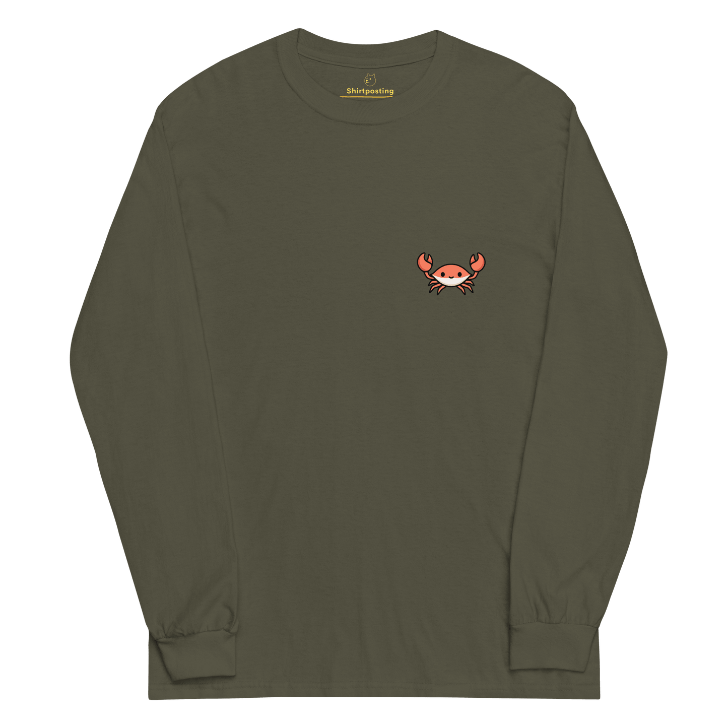 Crab Long Sleeve T-Shirt Meme - Military Green | Shirtposting