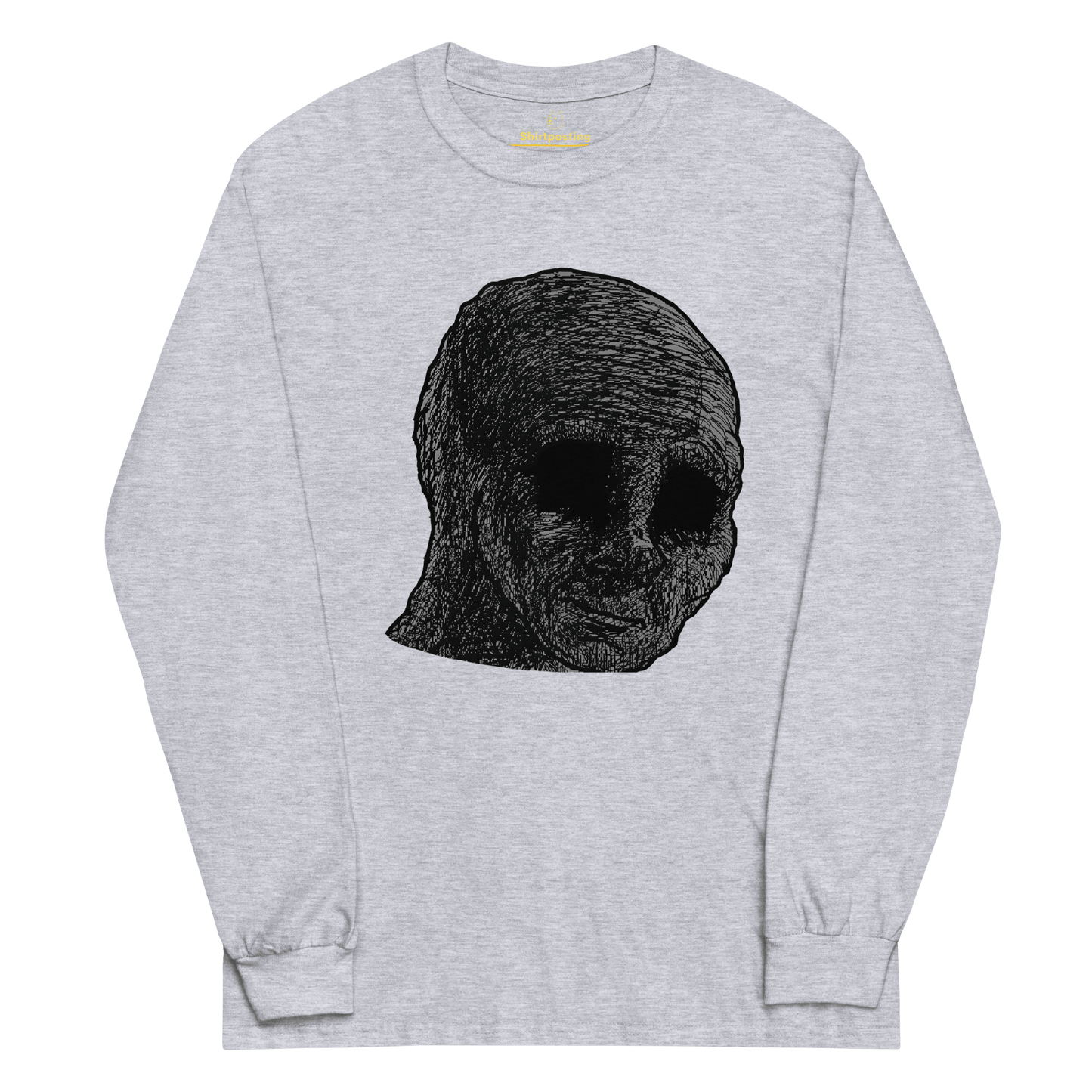 Cursed Wojak Long Sleeve T-Shirt Meme - Sport Grey | Shirtposting