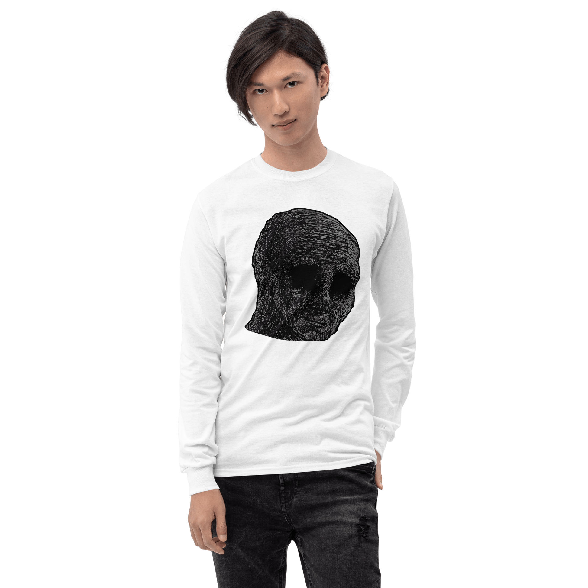 Cursed Wojak Long Sleeve T-Shirt Meme - Sport Grey | Shirtposting
