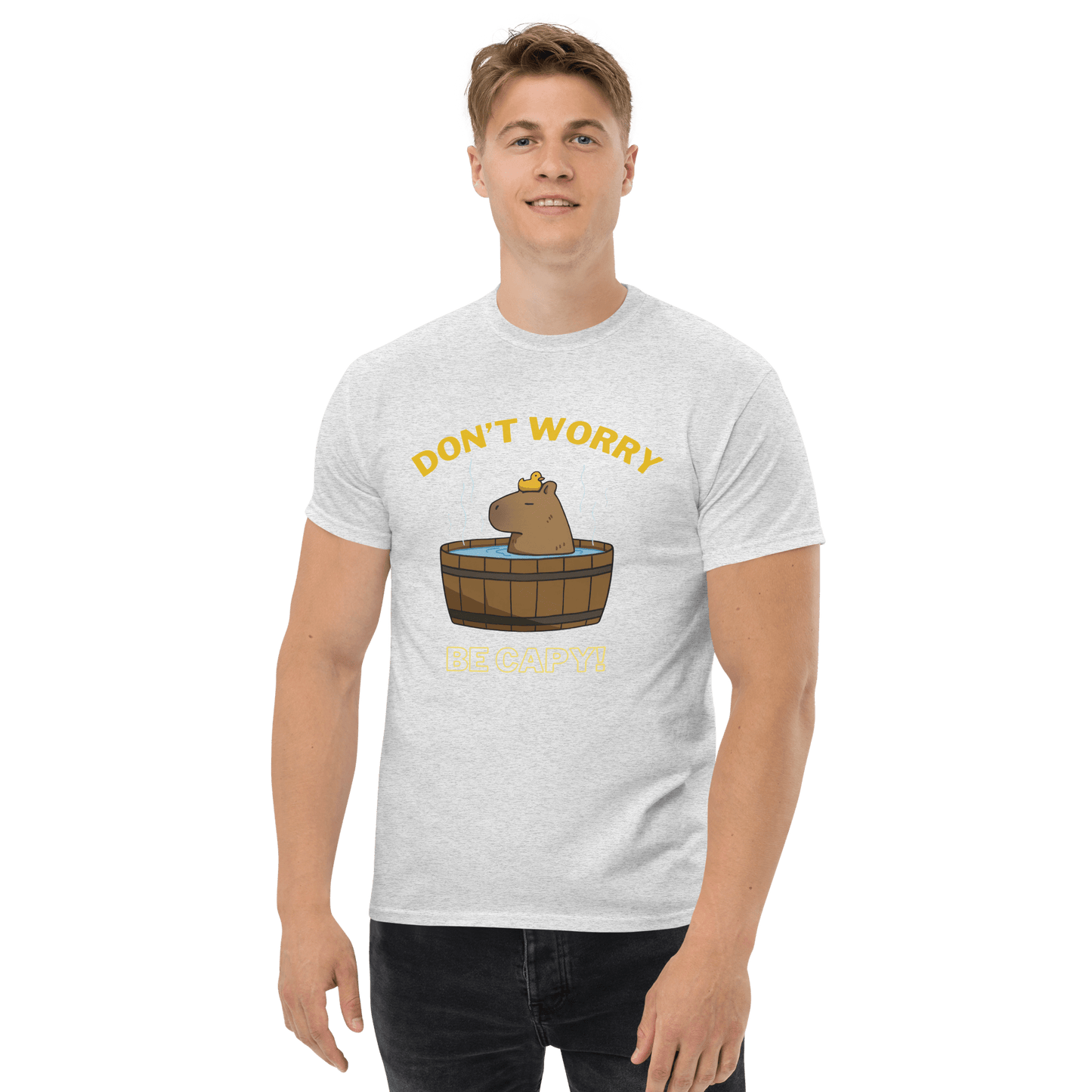 Don't Worry Be Capy Classic T-Shirt Meme - Ash | Shirtposting