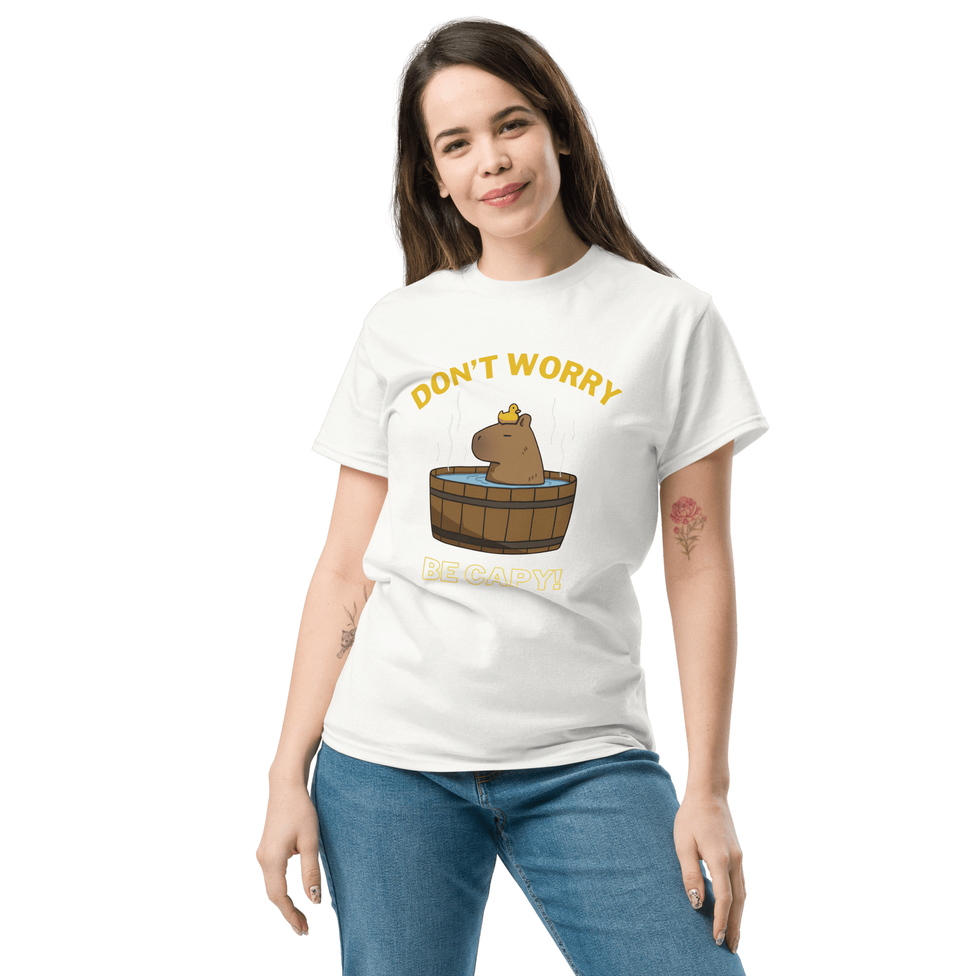 Don't Worry Be Capy Classic T-Shirt Meme - Ash | Shirtposting