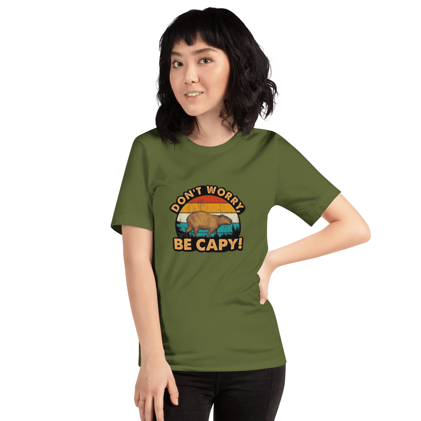 Don't Worry Be Capy Classic T-Shirt Meme - Military Green | Shirtposting