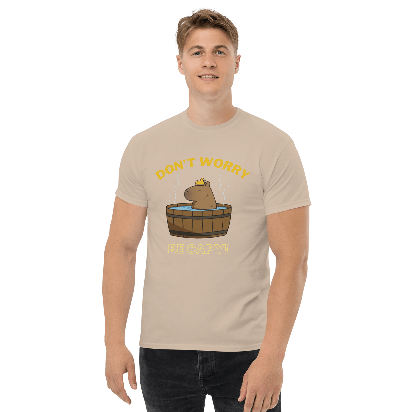 Don't Worry Be Capy Classic T-Shirt Meme - Military Green | Shirtposting