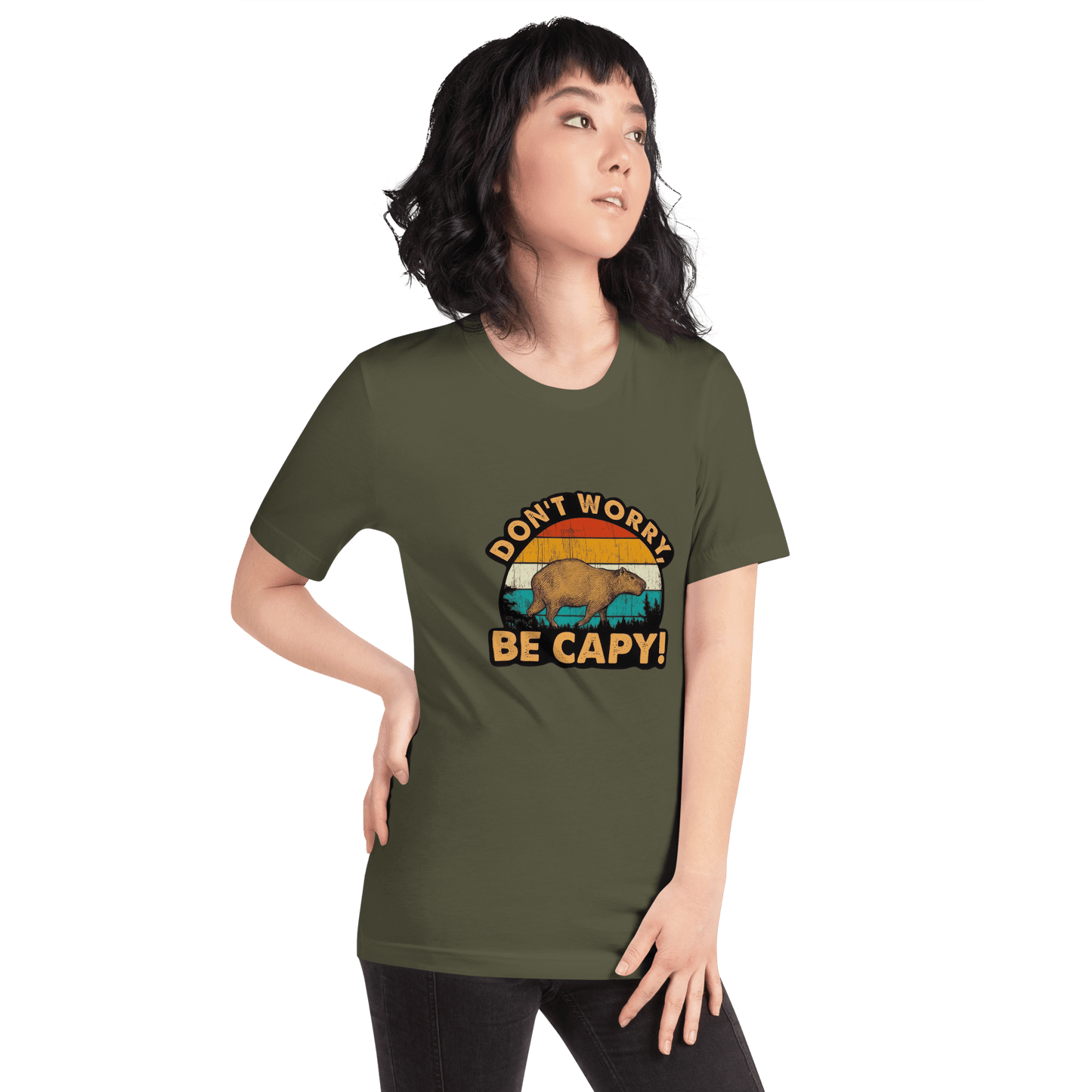 Don't Worry Be Capy Classic T-Shirt Meme - Military Green | Shirtposting