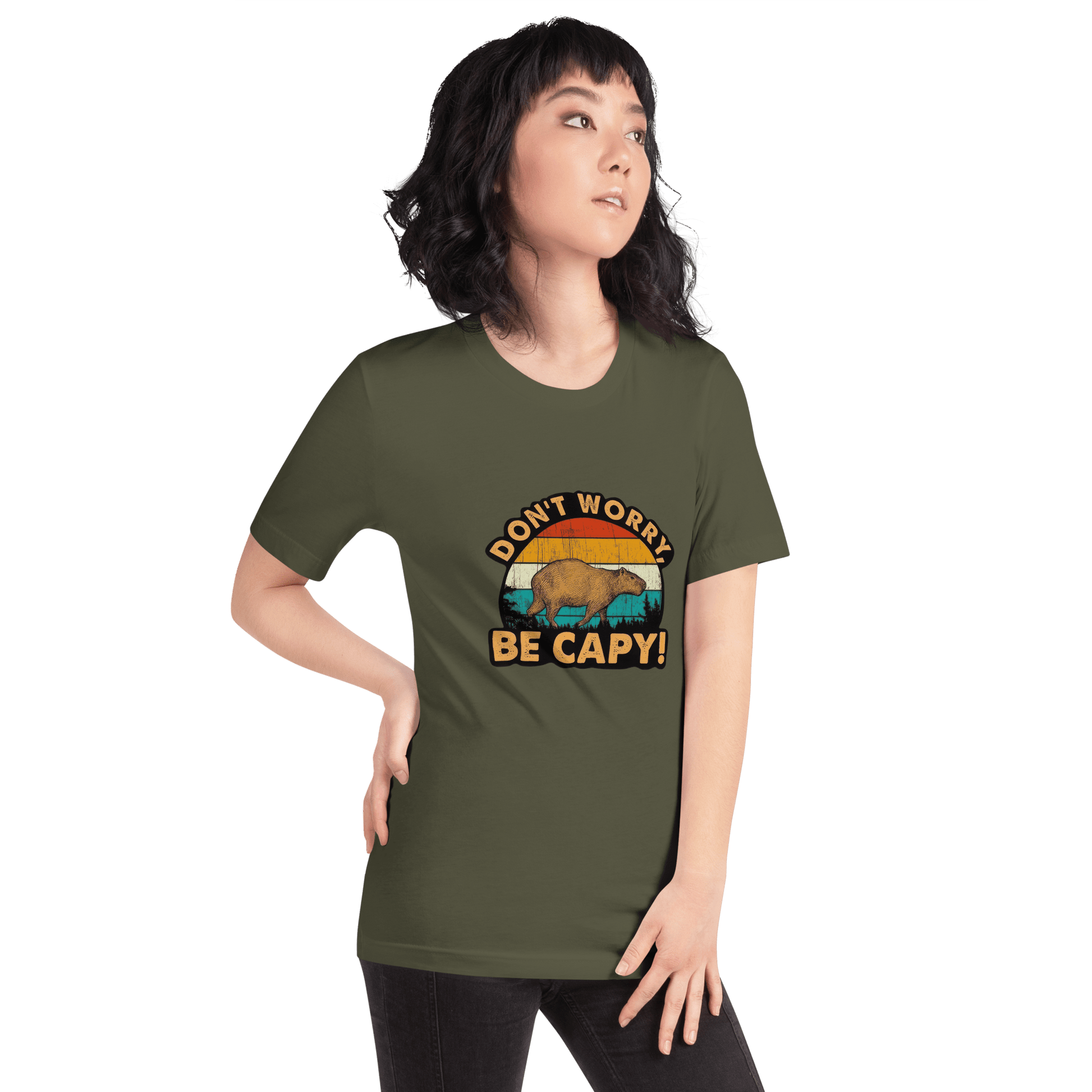 Don't Worry Be Capy Classic T-Shirt Meme - Military Green | Shirtposting