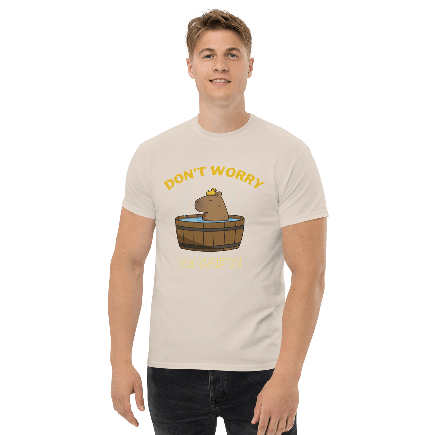 Don't Worry Be Capy Classic T-Shirt Meme - Military Green | Shirtposting