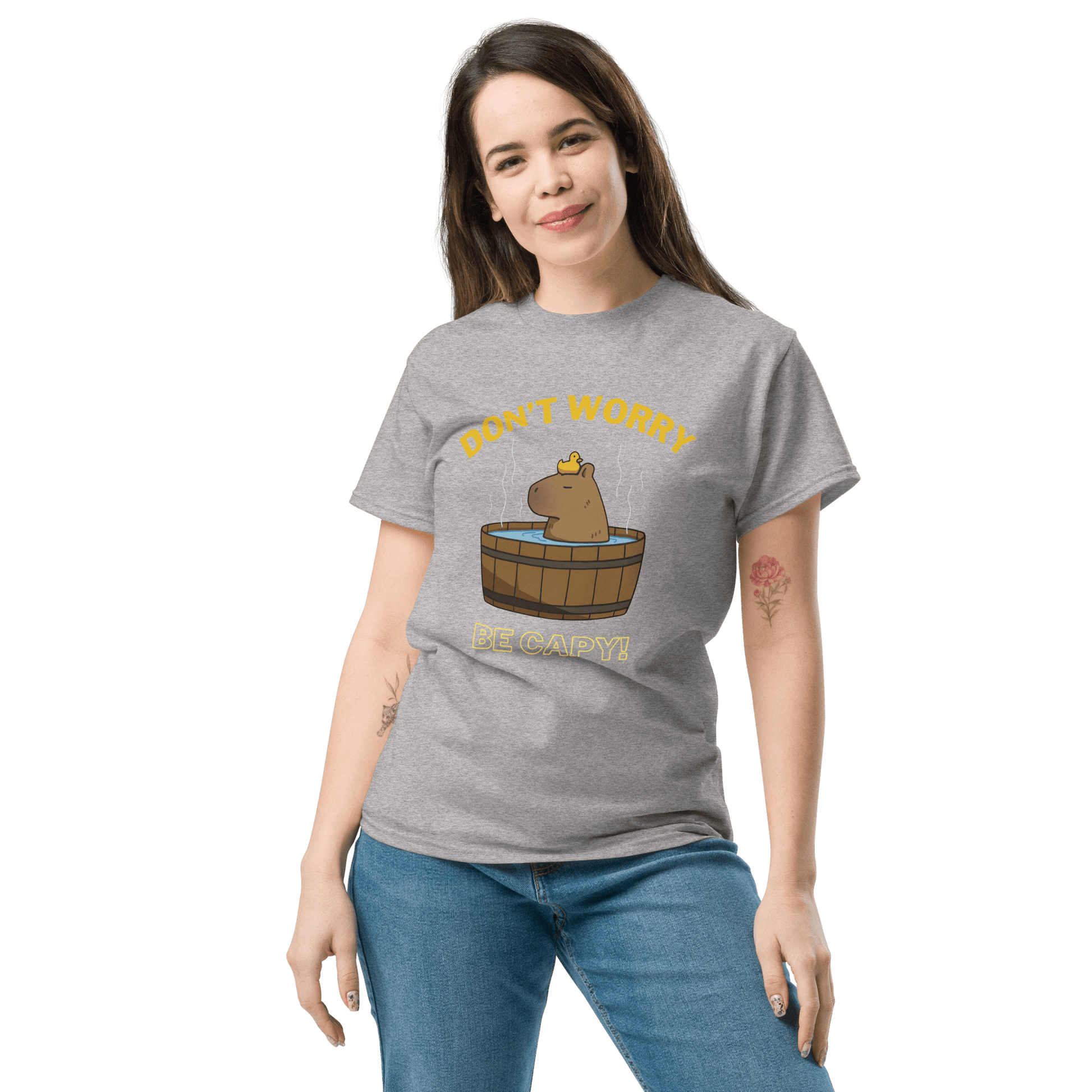 Don't Worry Be Capy Classic T-Shirt Meme - Military Green | Shirtposting