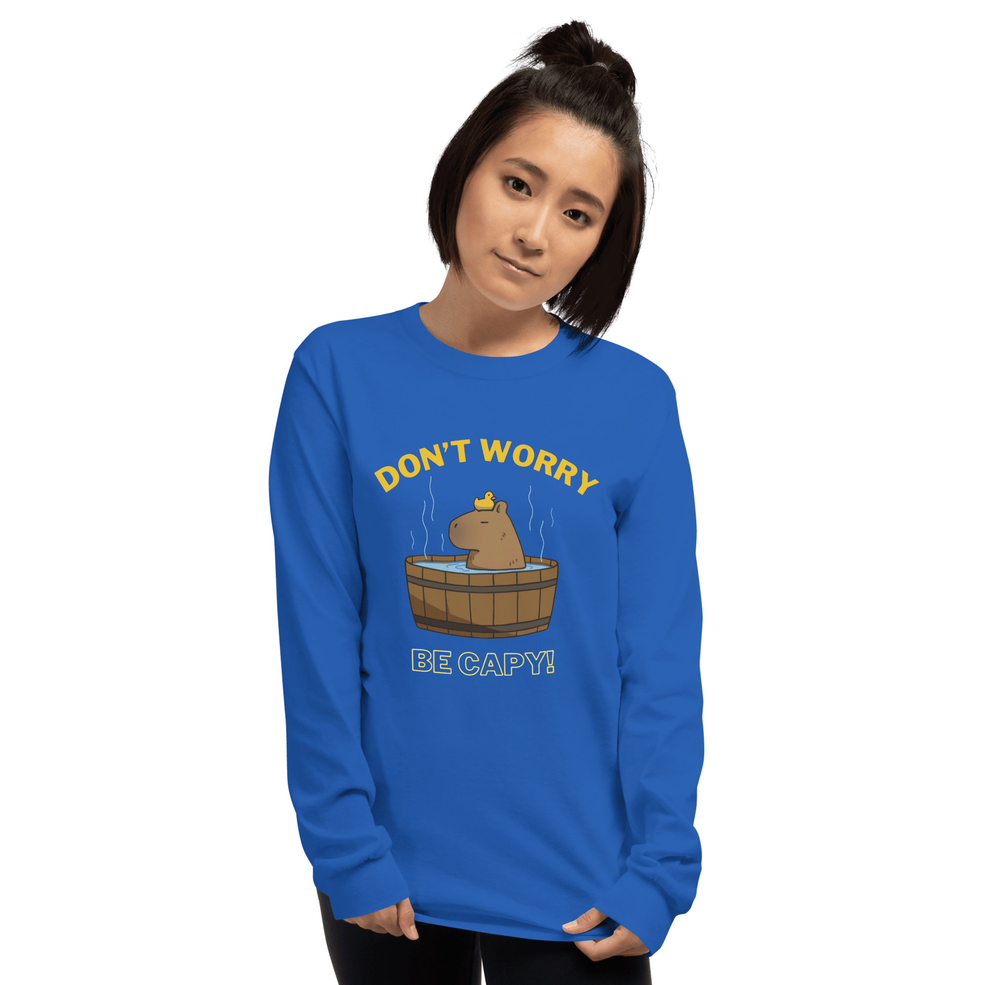Don't Worry Be Capy Long Sleeve T-Shirt Meme - Sport Grey | Shirtposting
