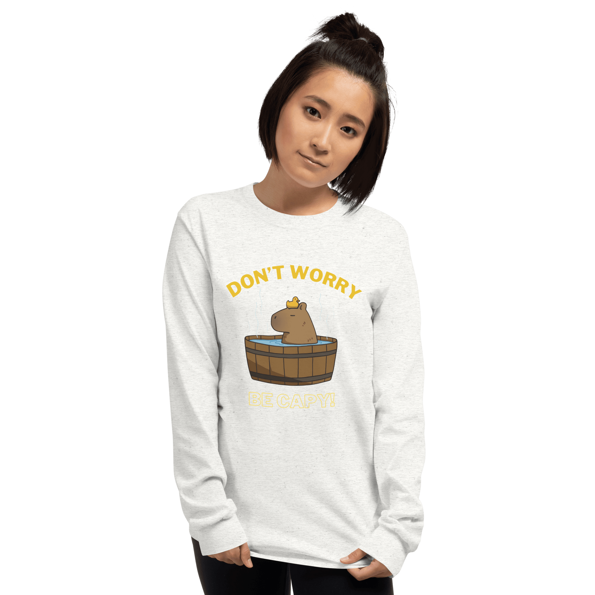 Don't Worry Be Capy Long Sleeve T-Shirt Meme - Sport Grey | Shirtposting