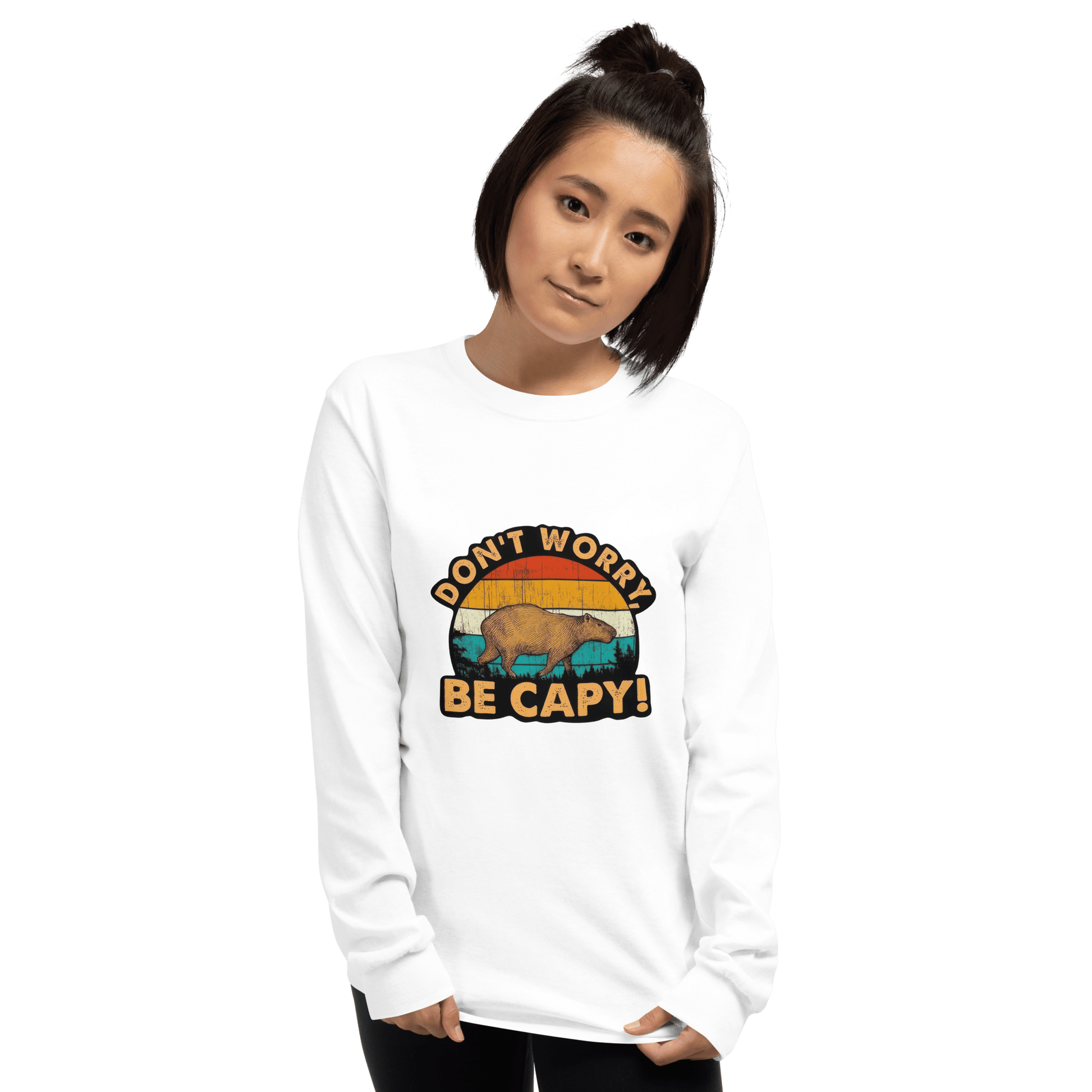 Don't Worry Be Capy Long Sleeve T-Shirt Meme - Sport Grey | Shirtposting