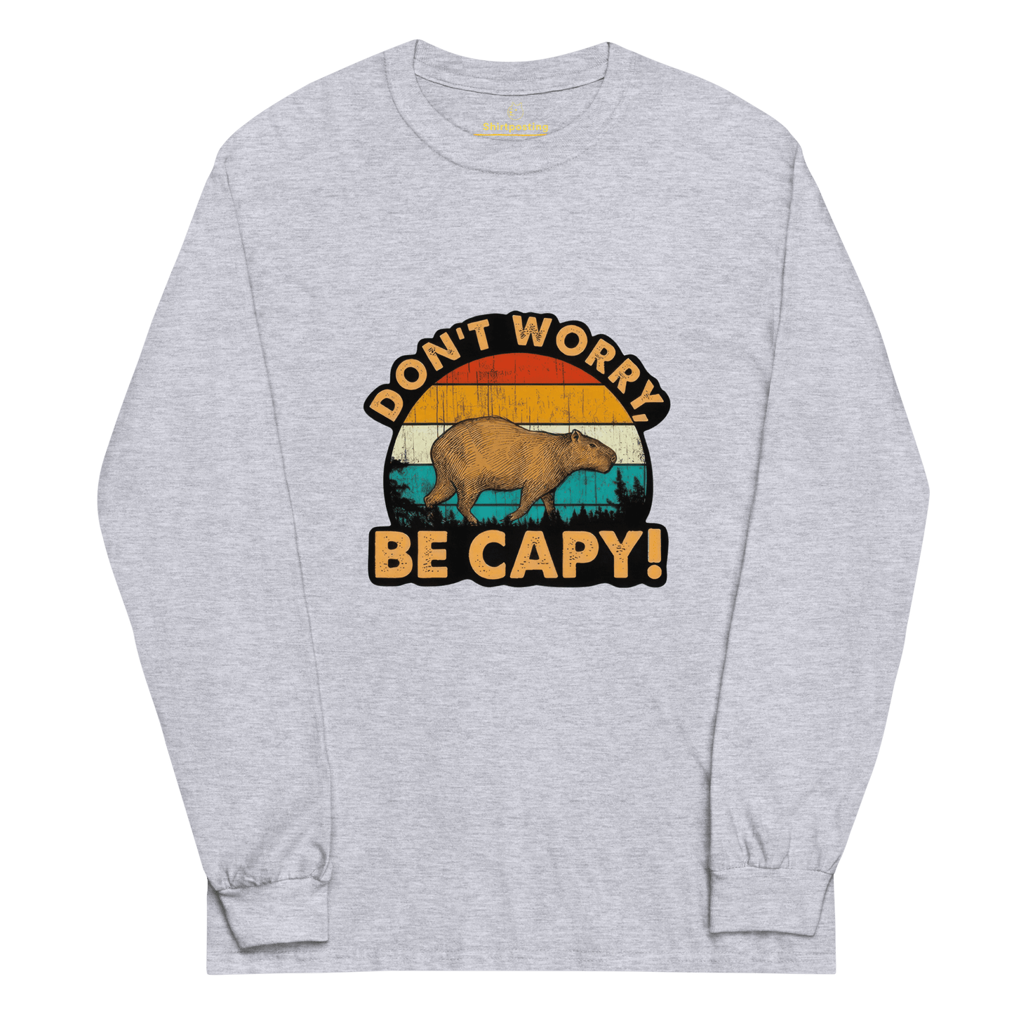 Don't Worry Be Capy Long Sleeve T-Shirt Meme - Sport Grey | Shirtposting