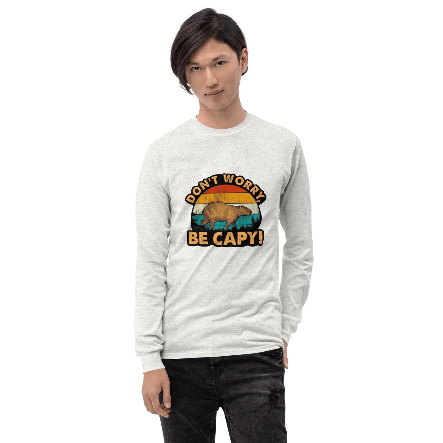 Don't Worry Be Capy Long Sleeve T-Shirt Meme - Sport Grey | Shirtposting
