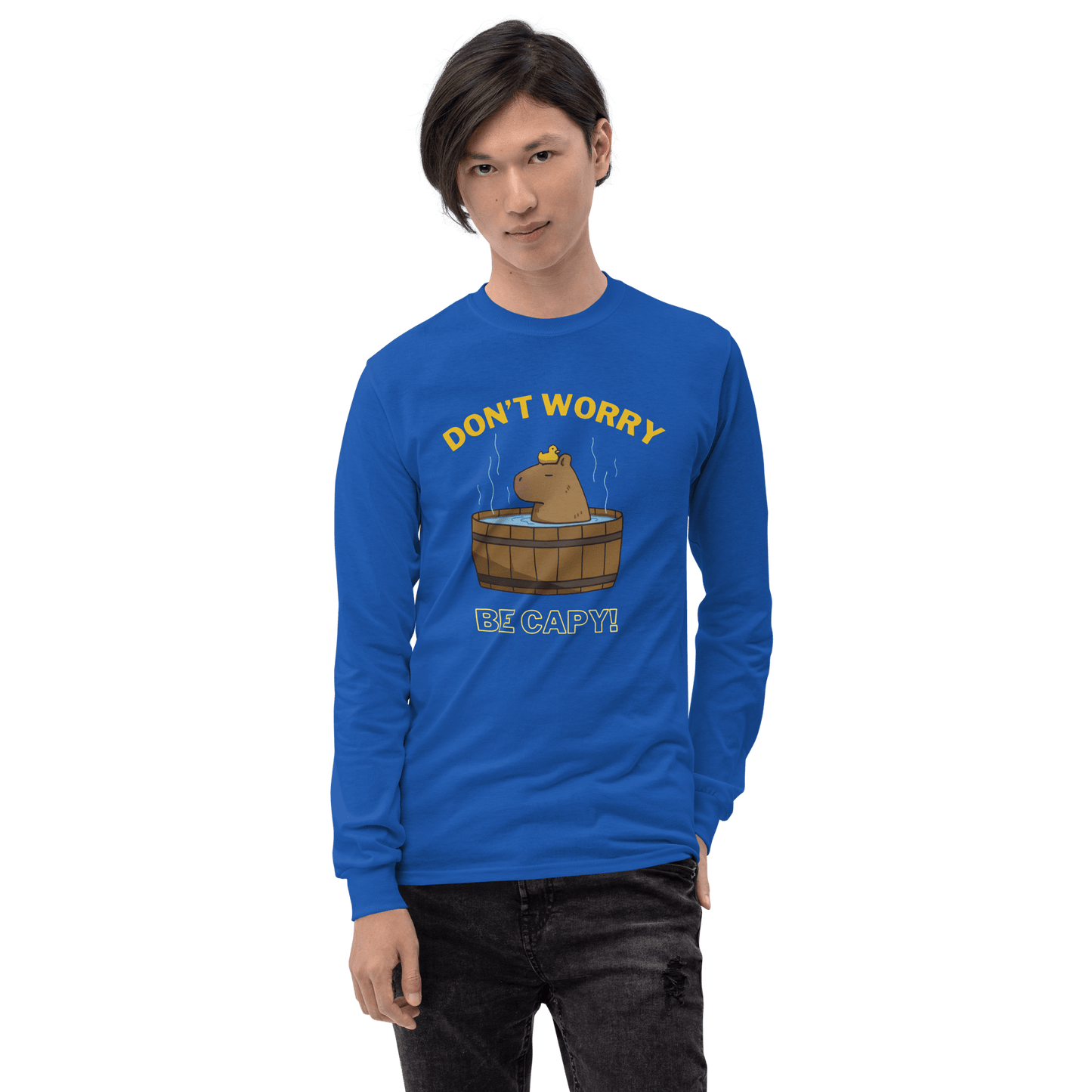Don't Worry Be Capy Long Sleeve T-Shirt Meme - Sport Grey | Shirtposting