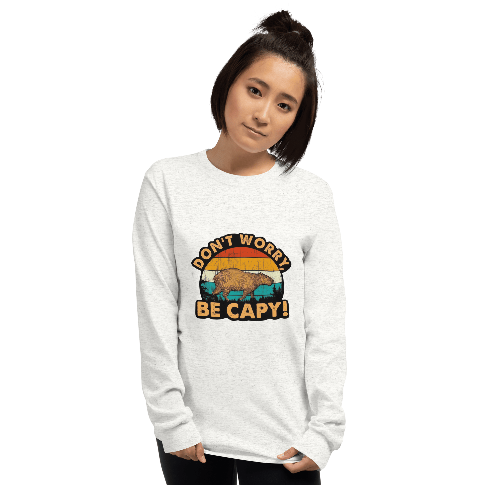 Don't Worry Be Capy Long Sleeve T-Shirt Meme - Sport Grey | Shirtposting