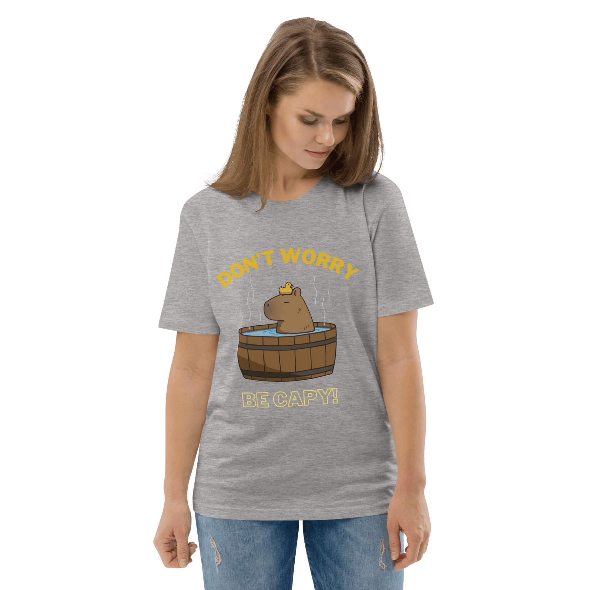 Don't Worry Be Capy Premium Organic T-Shirt Meme - Cotton Pink | Shirtposting