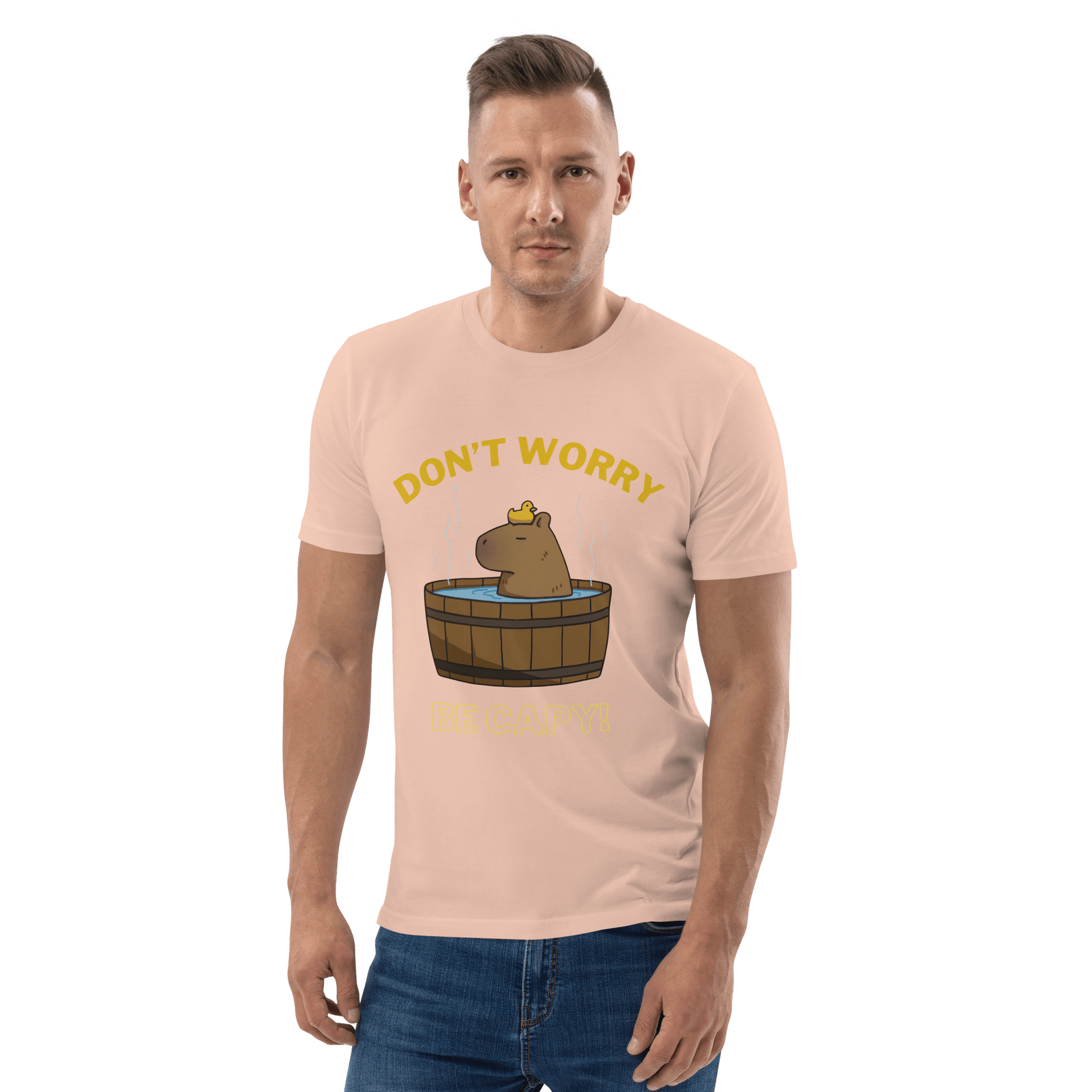 Don't Worry Be Capy Premium Organic T-Shirt Meme - Cotton Pink | Shirtposting