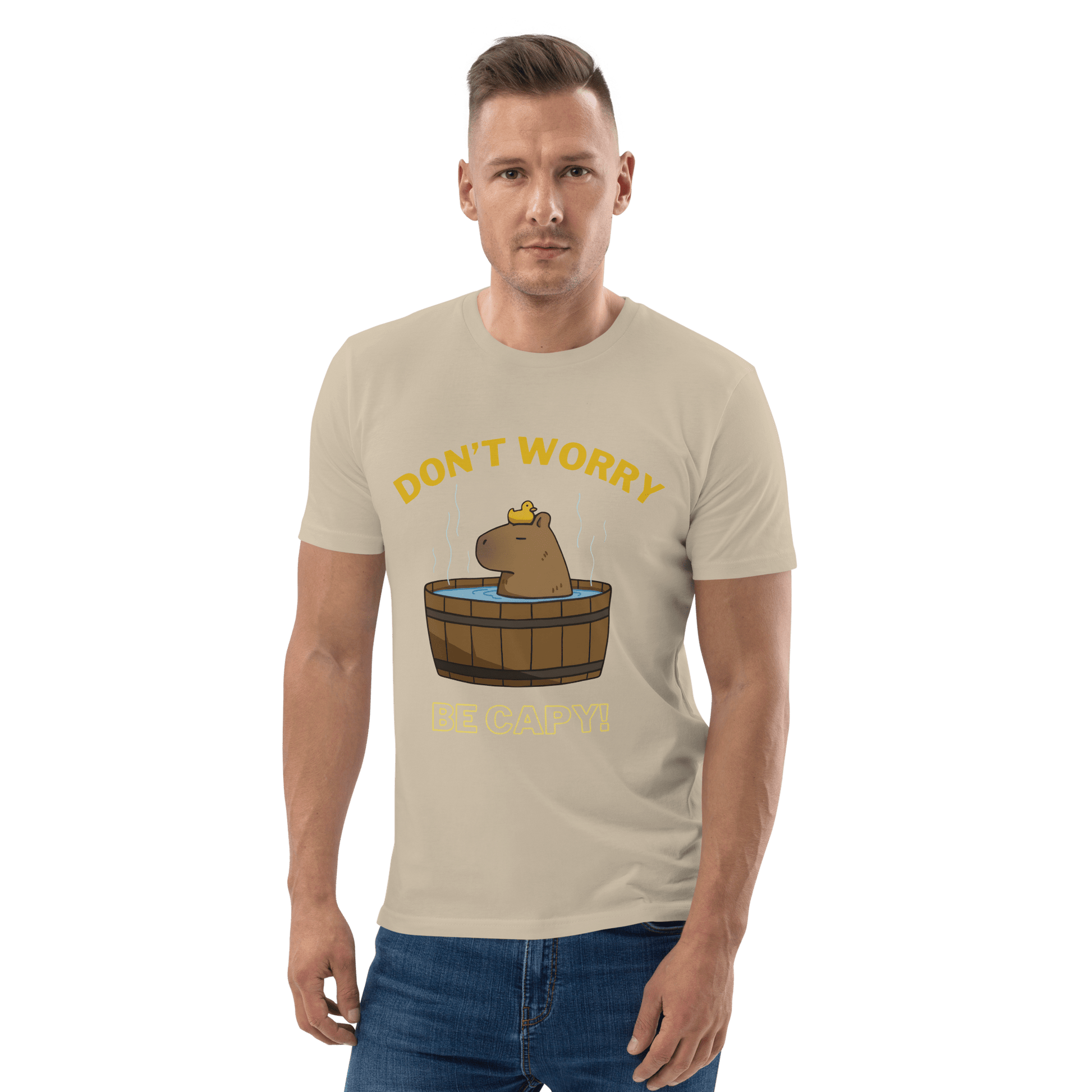 Don't Worry Be Capy Premium Organic T-Shirt Meme - Cotton Pink | Shirtposting